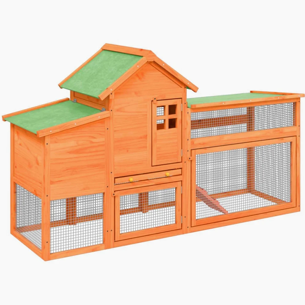 Gallinero de madera de pino, 186,5 x 58,5 x 113 cm, gran gallinero con nido, rampa y caño, para gallinas, conejos y patos, marrón, madera maciza