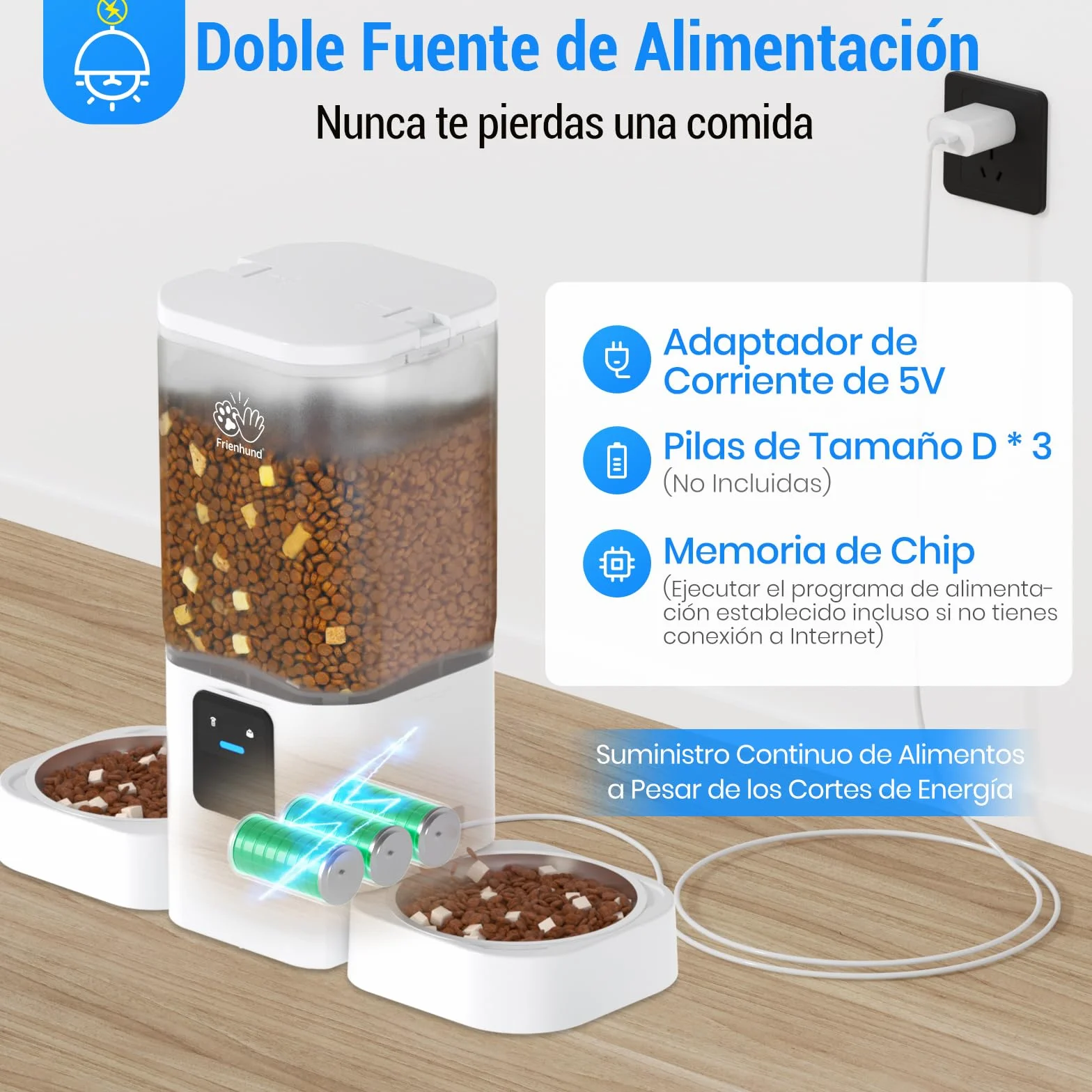 Comedero Gato Automatico Doble WiFi: 5G Dispensador Comida Gatos con Alimentación Lenta y Control por App, Comedero Perro Automatico de 7L para Varias Mascotas, Fácil de Limpiar(ACF190W-C)