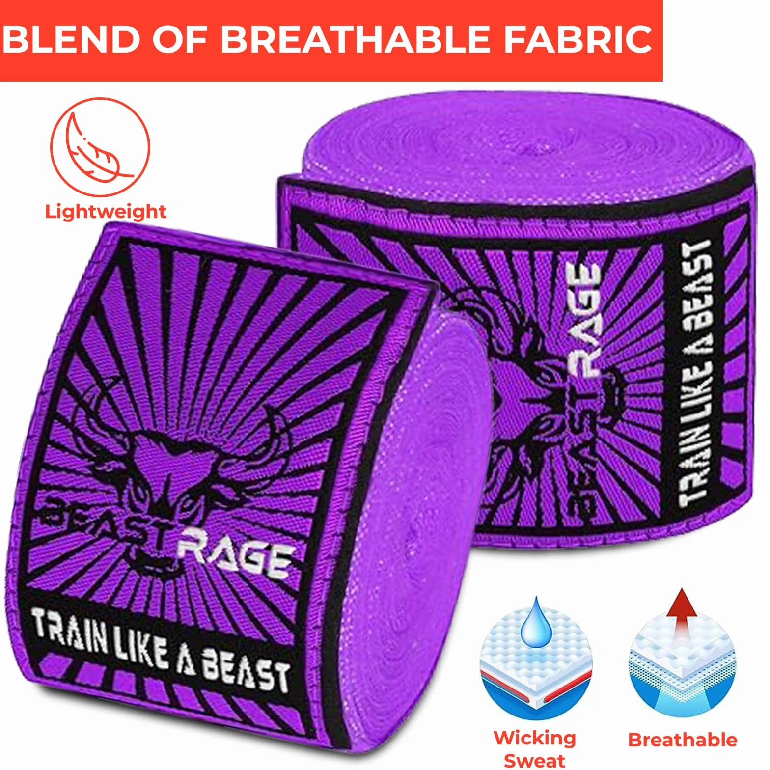 BEAST RAGE Vendajes Boxeo 4.5 M Cinta Elástica para Muñeca con Lazo Pulgar MMA Muay Thai Kick Boxing
