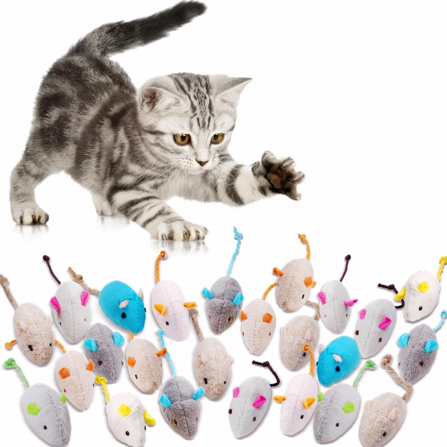 Catnip Mouse Toys, 24PCS Juguetes de Hierba Gatera para Gatos, Mini Juguete de Peluche para Masticar Hierba Gatera, Juguete para Patear, Jugar e Interactuar en Interiores (Multicolor)