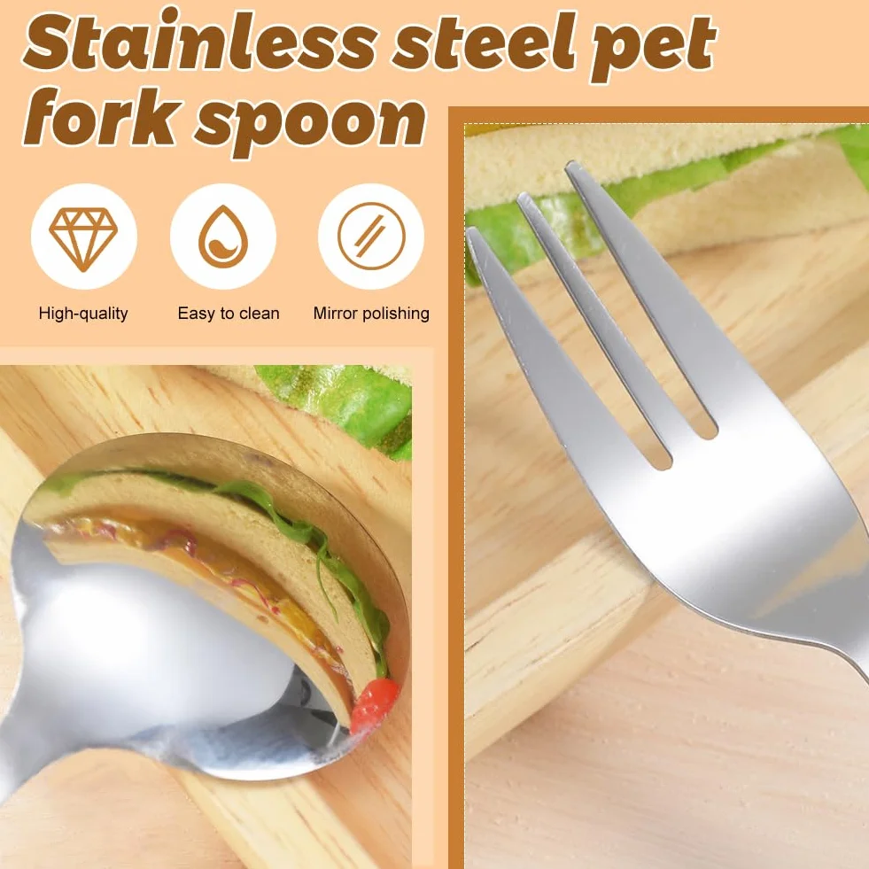 Cuchara de comida para mascotas 7 pulgadas, 2 paquetes de cucharas de latas de mascotas largas y tenedores de comida para perros, tenedores de cucharas de comida para gatos de acero inoxidable, tenedo