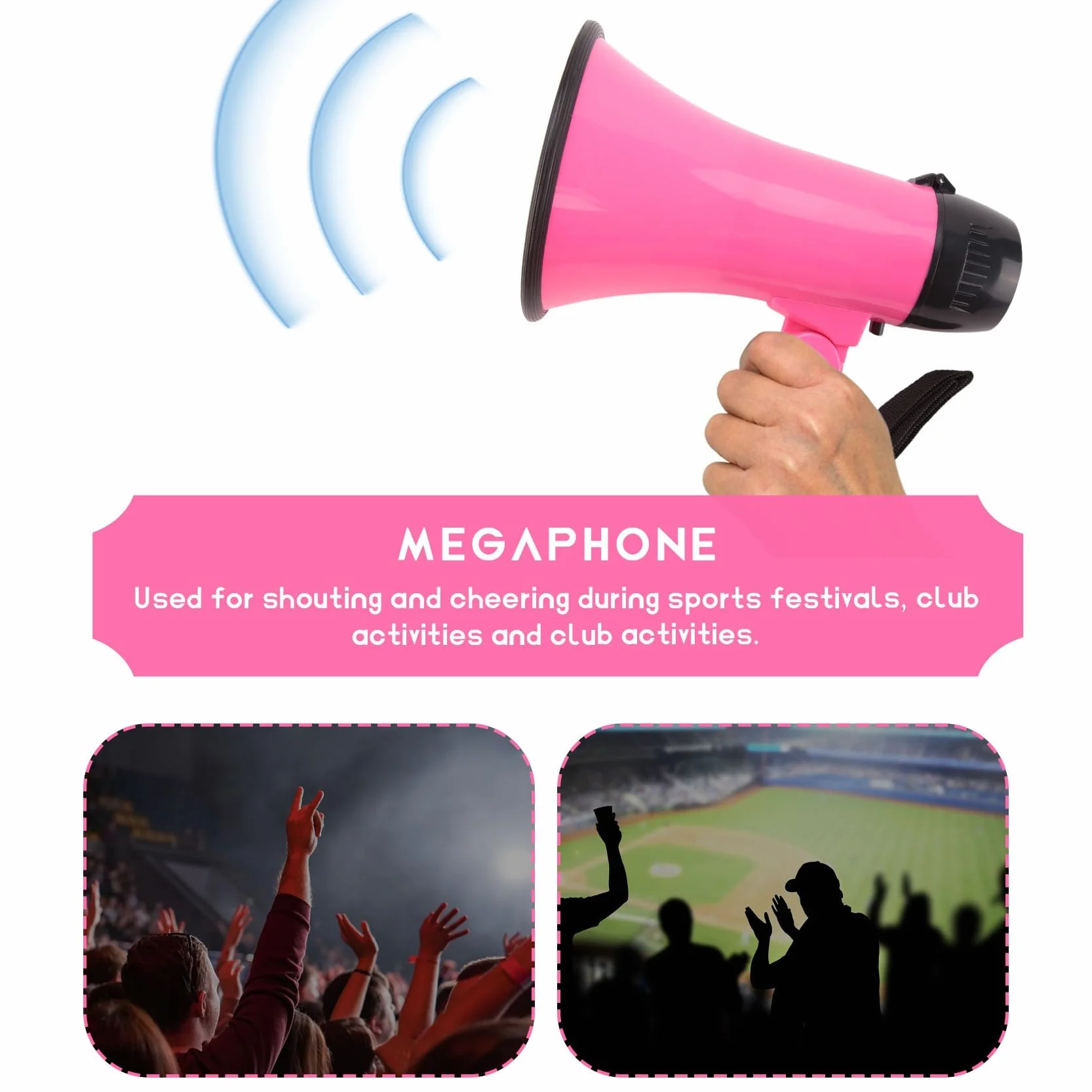 Altavoz Megáfono PA Bullhorn 25W Sirena Grabadora Voz Abrebotellas Rosa