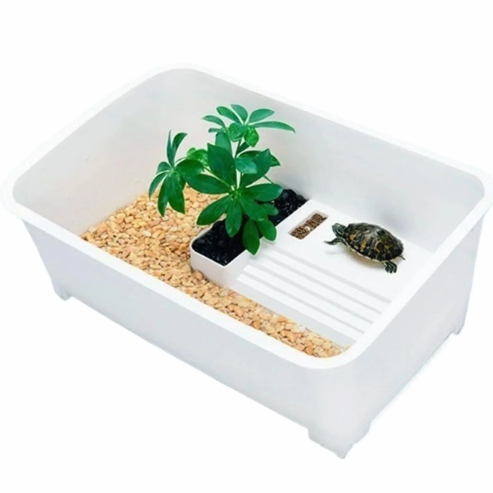 la Caja de alimentación de Reptiles, Tanque De Alimentación for Acuario con Plataforma Secado Al Sol Blanco 2 Tamaños