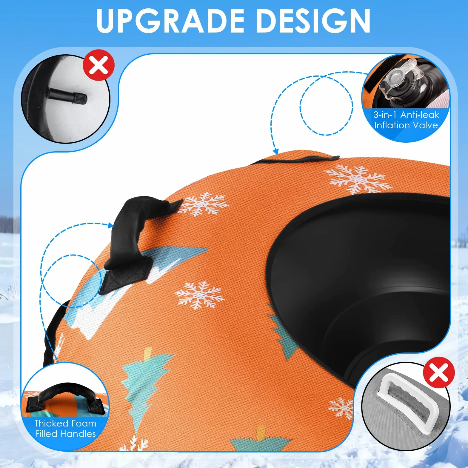 BROTOU Trineo inflable de nieve 120 cm con asas y funda