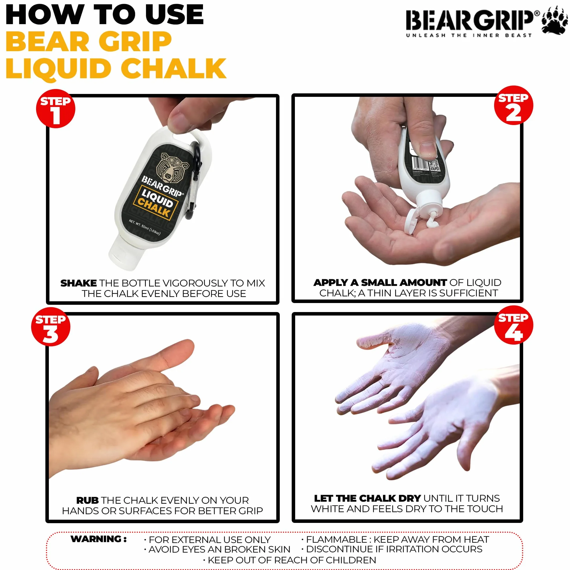 BEAR GRIP Tiza líquida Manos Libres de Sudor Crossfit Levantamiento de Pesas