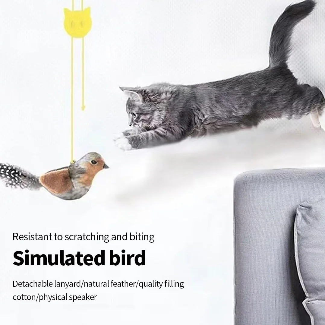 2 unidades juguetes interactivos para gatos, ratones colgantes con plumas y sonido realista, para marco de puerta, sin baterías, cola de ratón con plumas