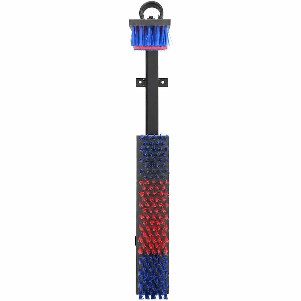 Cepillo de cocina ajustable de PVC rojo y azul, 84 x 10 x 91 cm, para montaje en pared para ganadería, agricultura, establo, pasto, patio y cuidado de ganado en exteriores