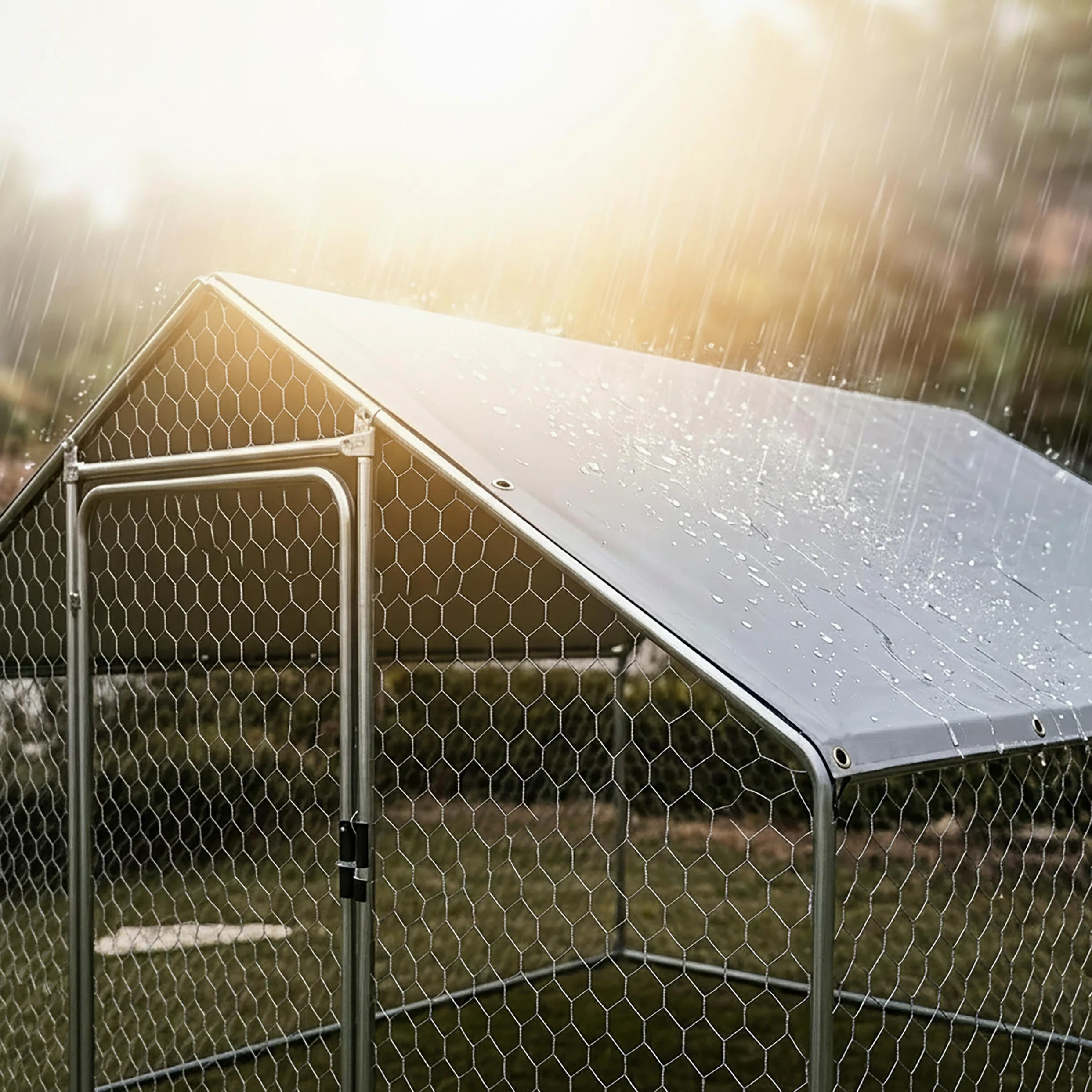 Relaxdays Recinto para Perros 2 x 2 x 3 m, Cubierta Solar, Plata | Pestillos, animales pequeños, aves de corral, gallinero