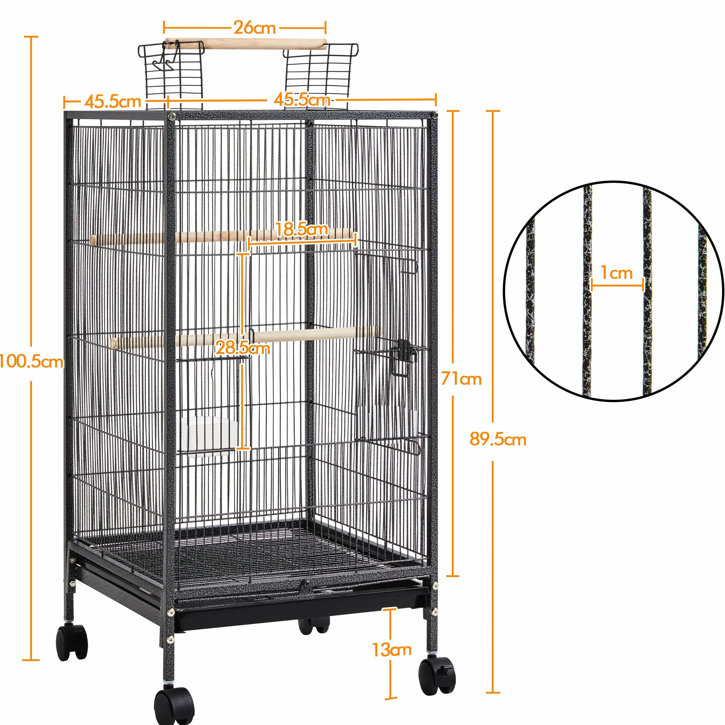 Yaheetech Jaula para Pájaros Jaula con Ruedas para Mascota Aves Loros Canarios Jaula Metálica 45,5x45,5x100,5 cm