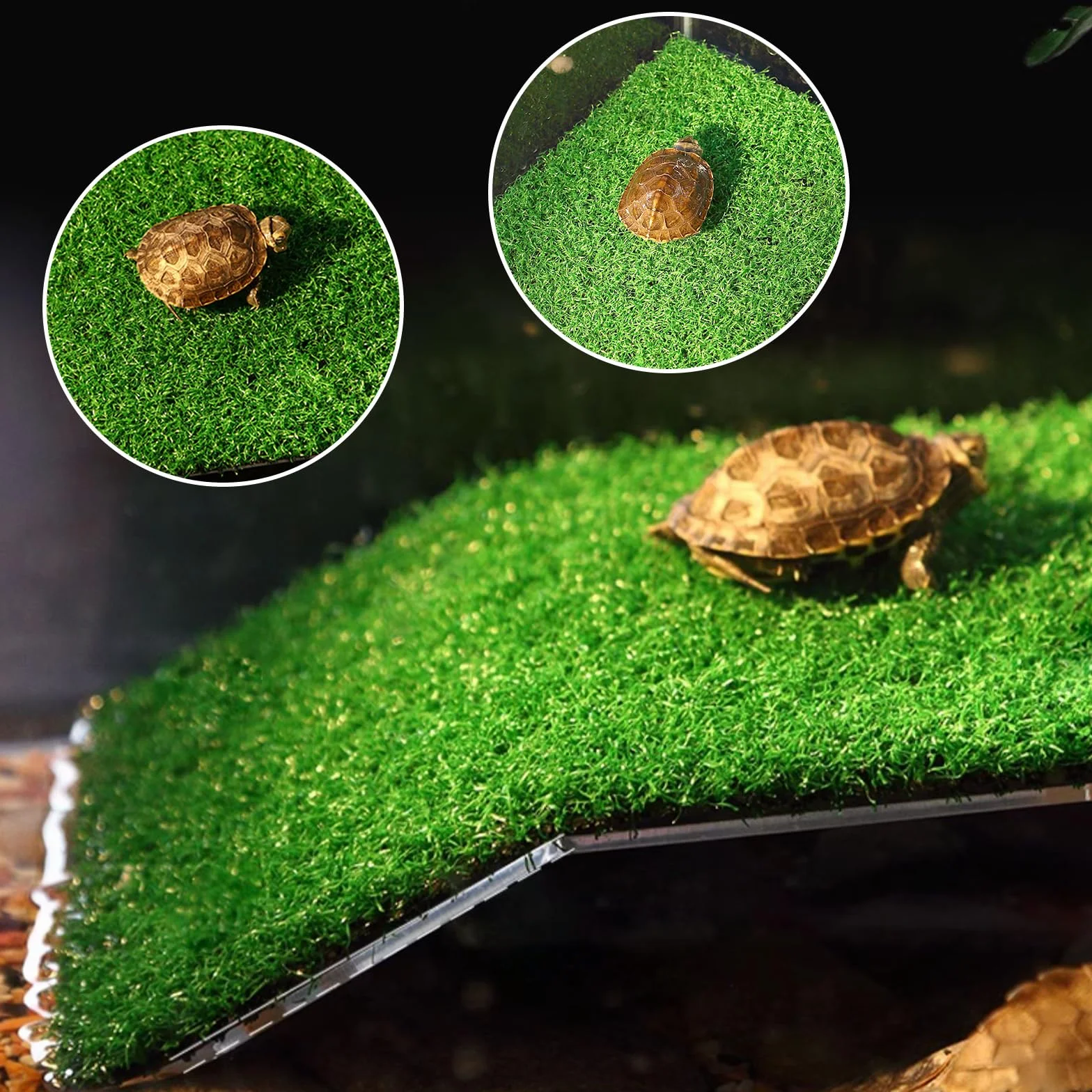 Hierba Rampa para Tortuga, Forma de Plantas Simuladas con Inclinación, Rampa de Escalada de Césped para Pequeños Reptiles, Rana, Terrapín, Terraza para Tortuga para Trepar, Tomar el Sol (M)