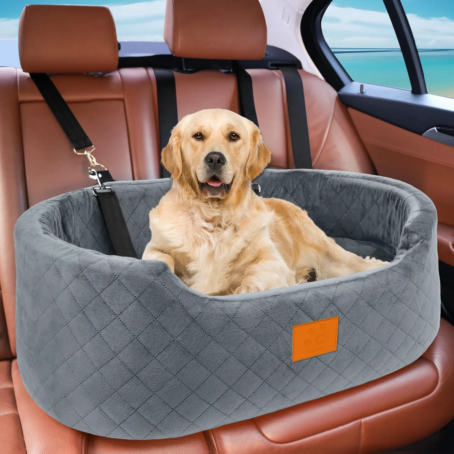 Asiento de coche para perros grandes/medianos de menos de 55 libras, cama de viaje con asiento elevador grueso lavable para mascotas con base antideslizante, se adapta a SUV y asiento trasero de