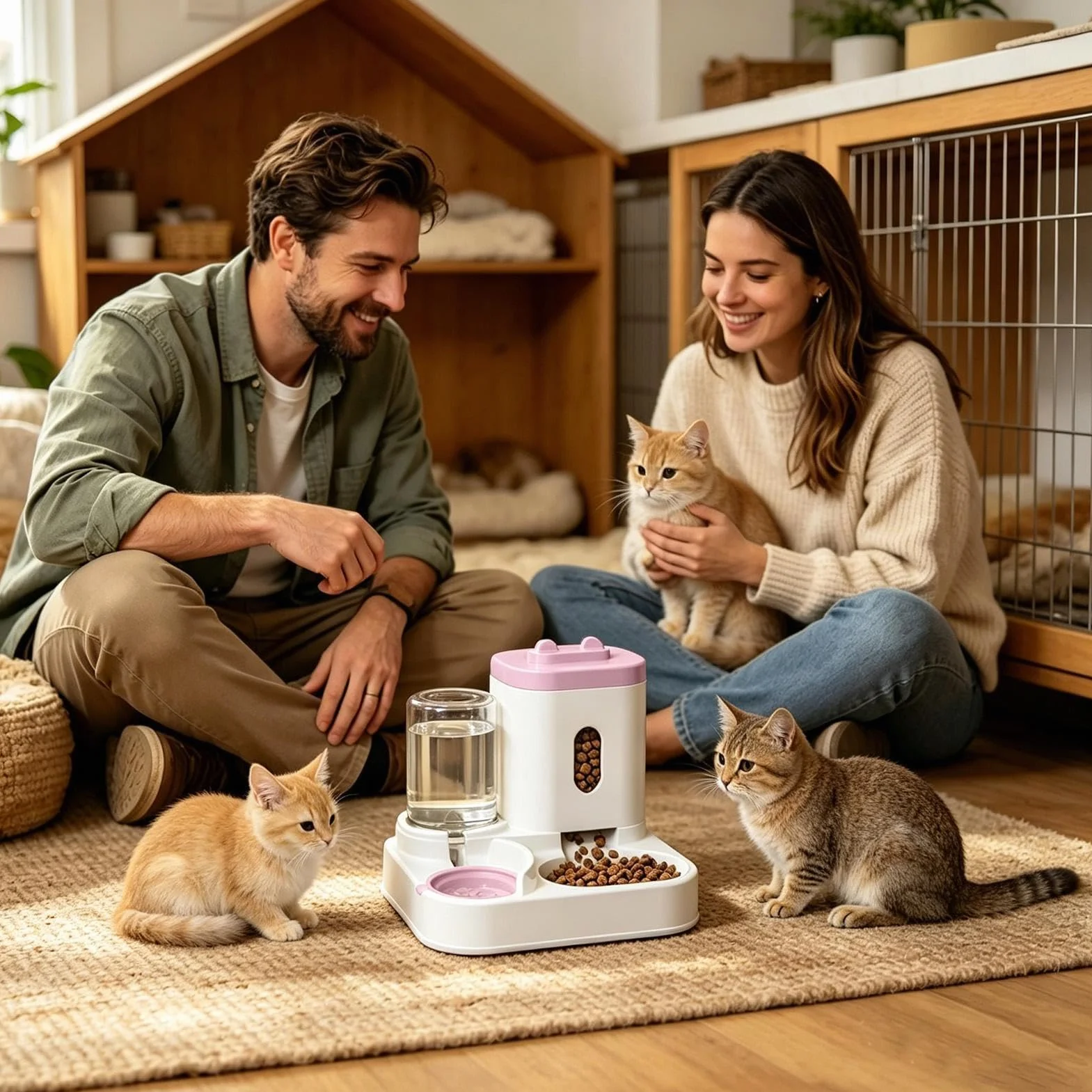 Estación De Alimentación Inteligente Para Mascotas: Dispensador Automático De Agua Y Comida De Doble Tazón, Dispositivo De Programación De Porciones Consistentes Para Gatos Y Cachorros, Solución Higié