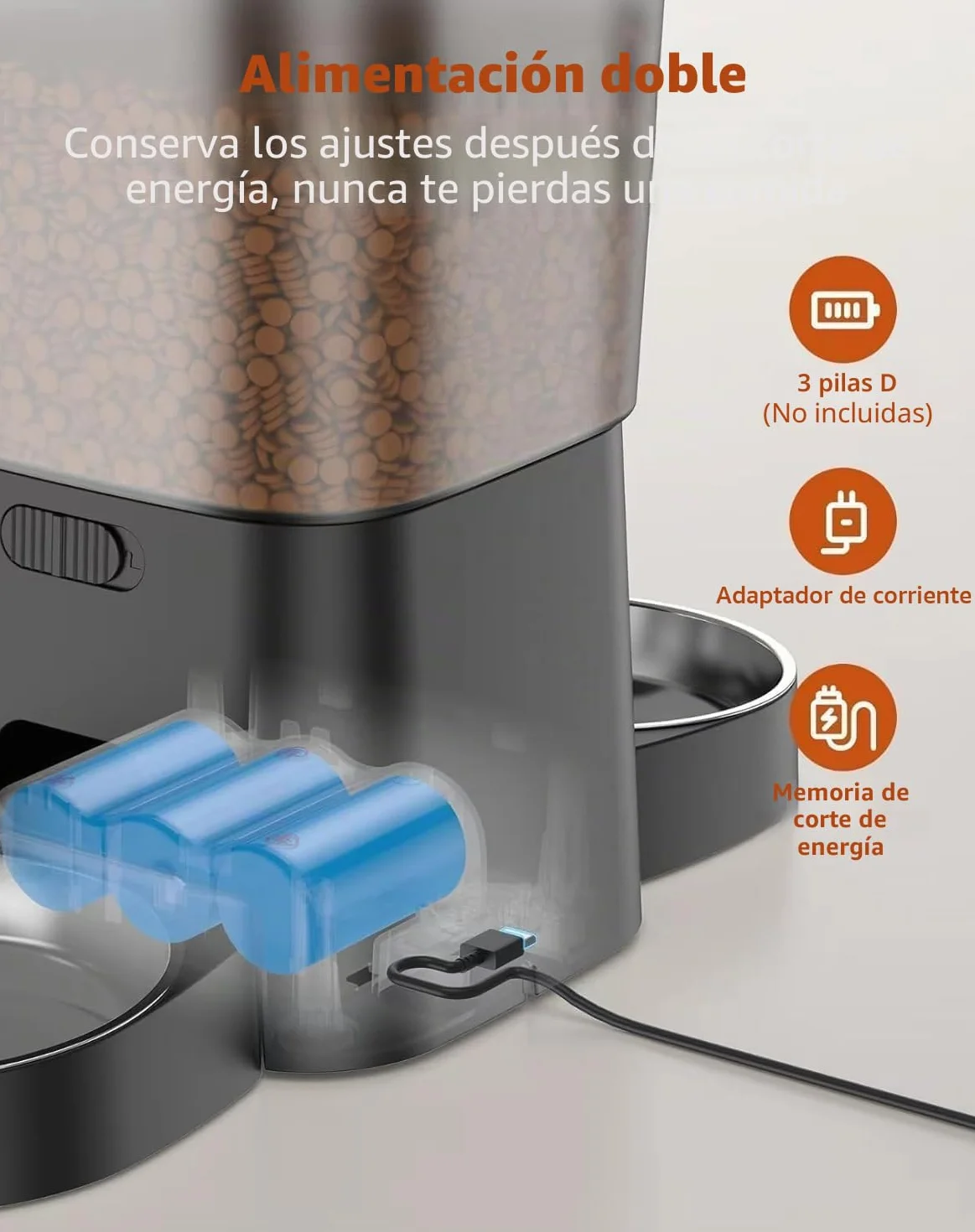 HoneyGuaridan Comedero Gato Automatico Doble, 5 G/2.4 G WiFi Dispensador Comida Gatos Perros, Comedero Gato Automatico 2 Tazones, Control App, Acero Inoxidable, Grabadora de Voz
