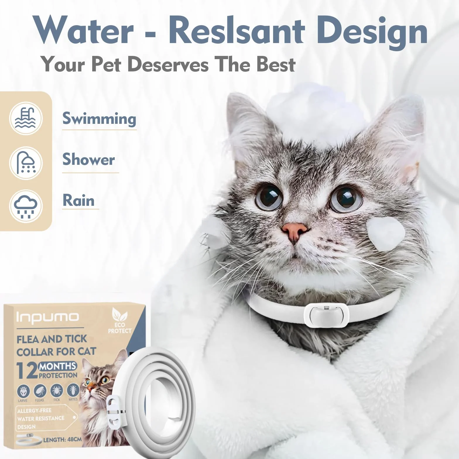 Collar Antiparasitario Gatos, Protección de 24 Meses, Ajustable, Impermeable, Ideal para Gatitos, Collar Antiparasitario Gatos Medianos y Grandes (1pcs)