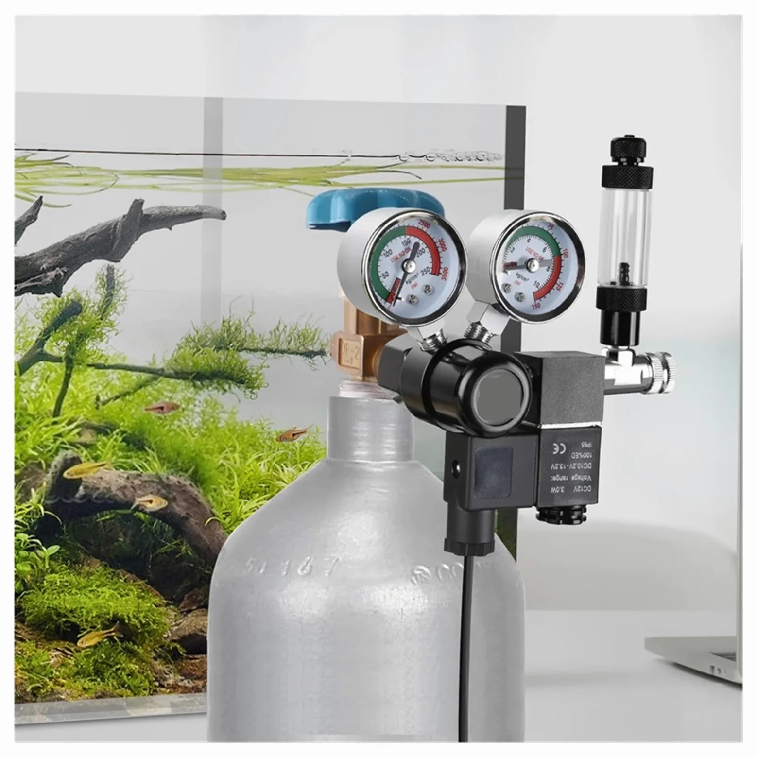 Regulador de Co2 Calibre Grande una Sola Etapa, Accesorios for Acuario, pecera, Cilindro, Tanque, Contador Burbujas, Reductor dióxido Carbono Fis(W218)