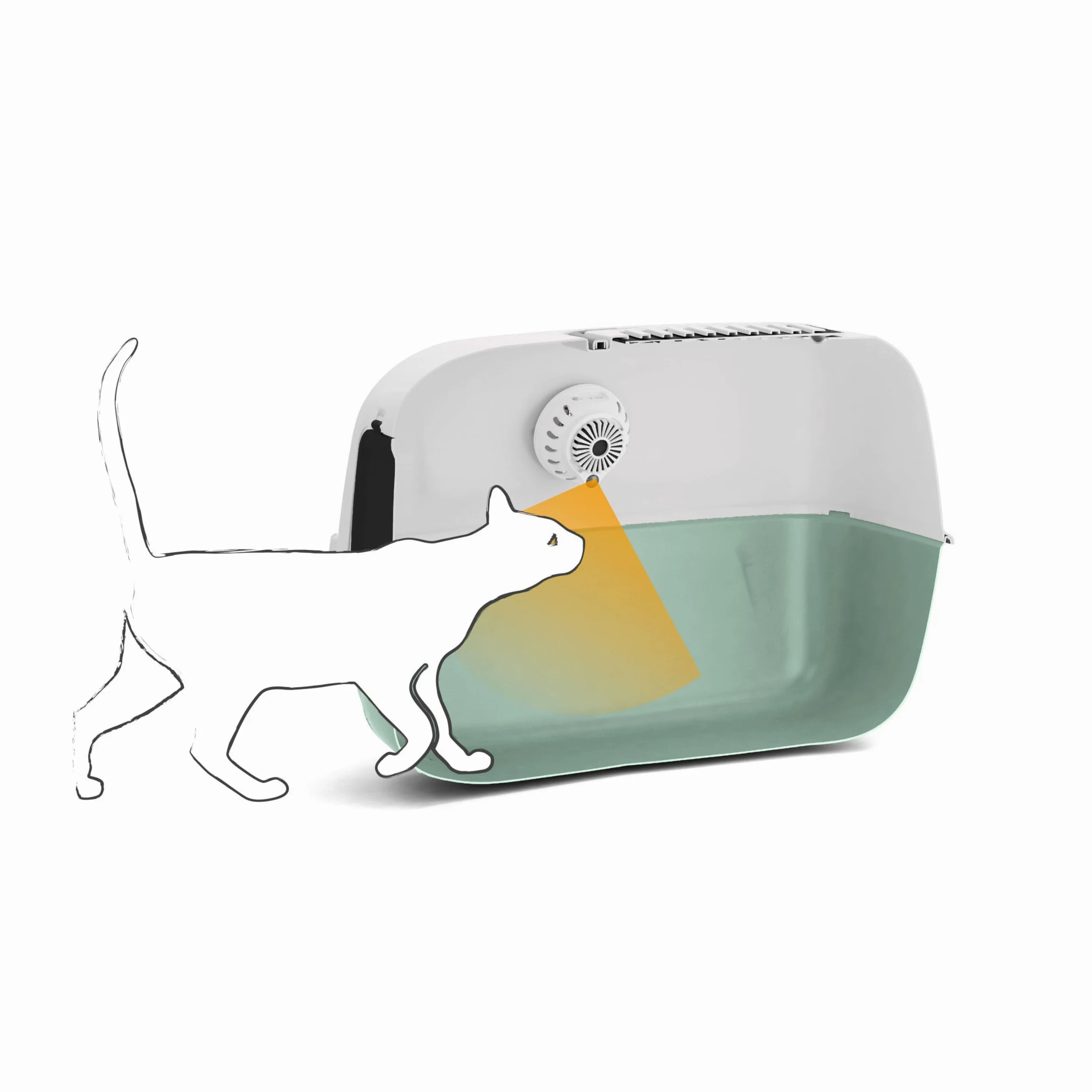 Ferplast GENICAIR Eliminador de Olores Electrónico Arenero Cerrado Gato, Neutraliza Permanentemente los Malos Olores, Fijación con Imán, Ventilador Silencioso, Cable USB y Filtro Antiolores incluidos