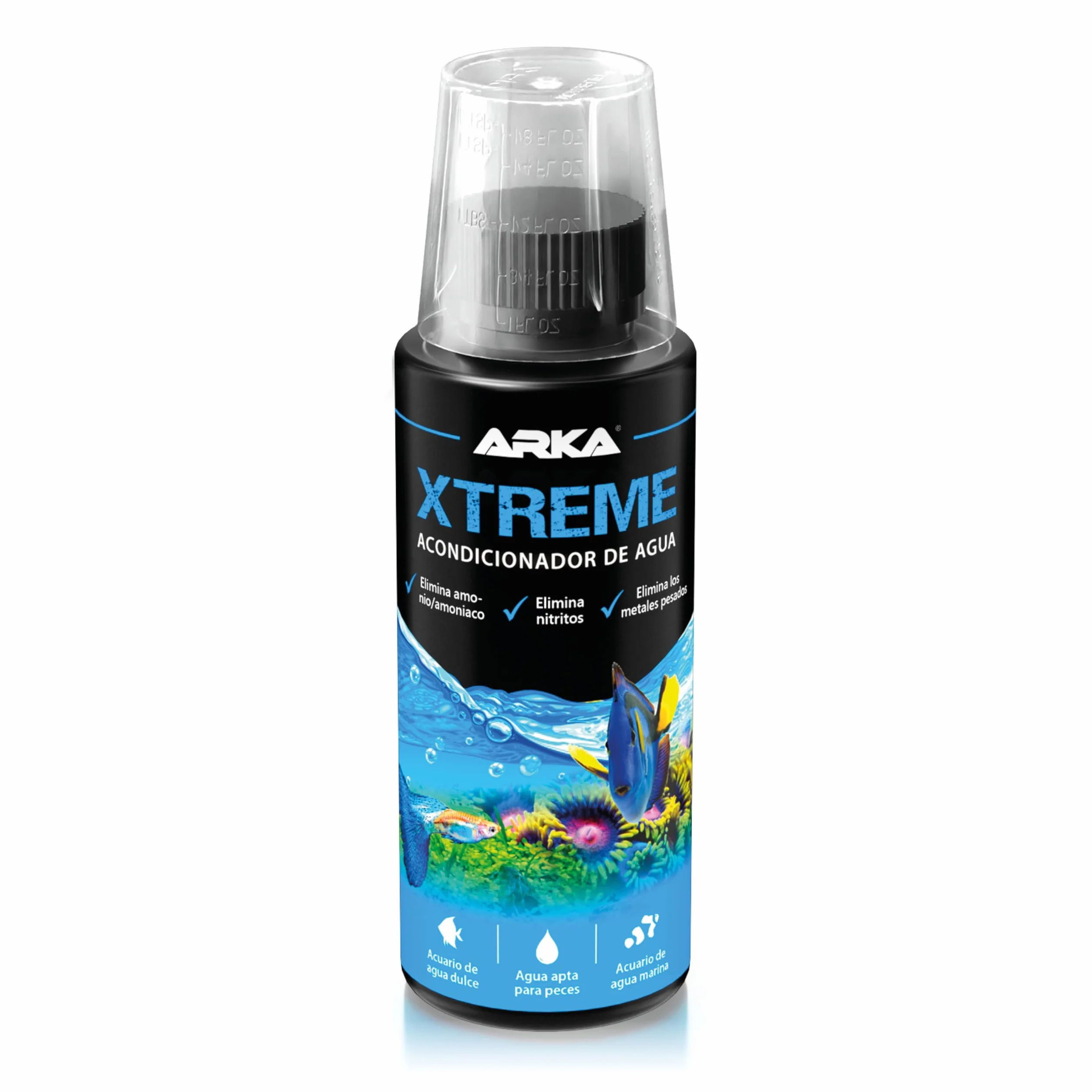 Acondicionador de Agua para Acuario 118 ml – ARKA Xtreme – Elimina Cloro, amoníaco y nitrito – neutraliza Metales Pesados – Ideal para Cambios de Agua y nuevos acuarios