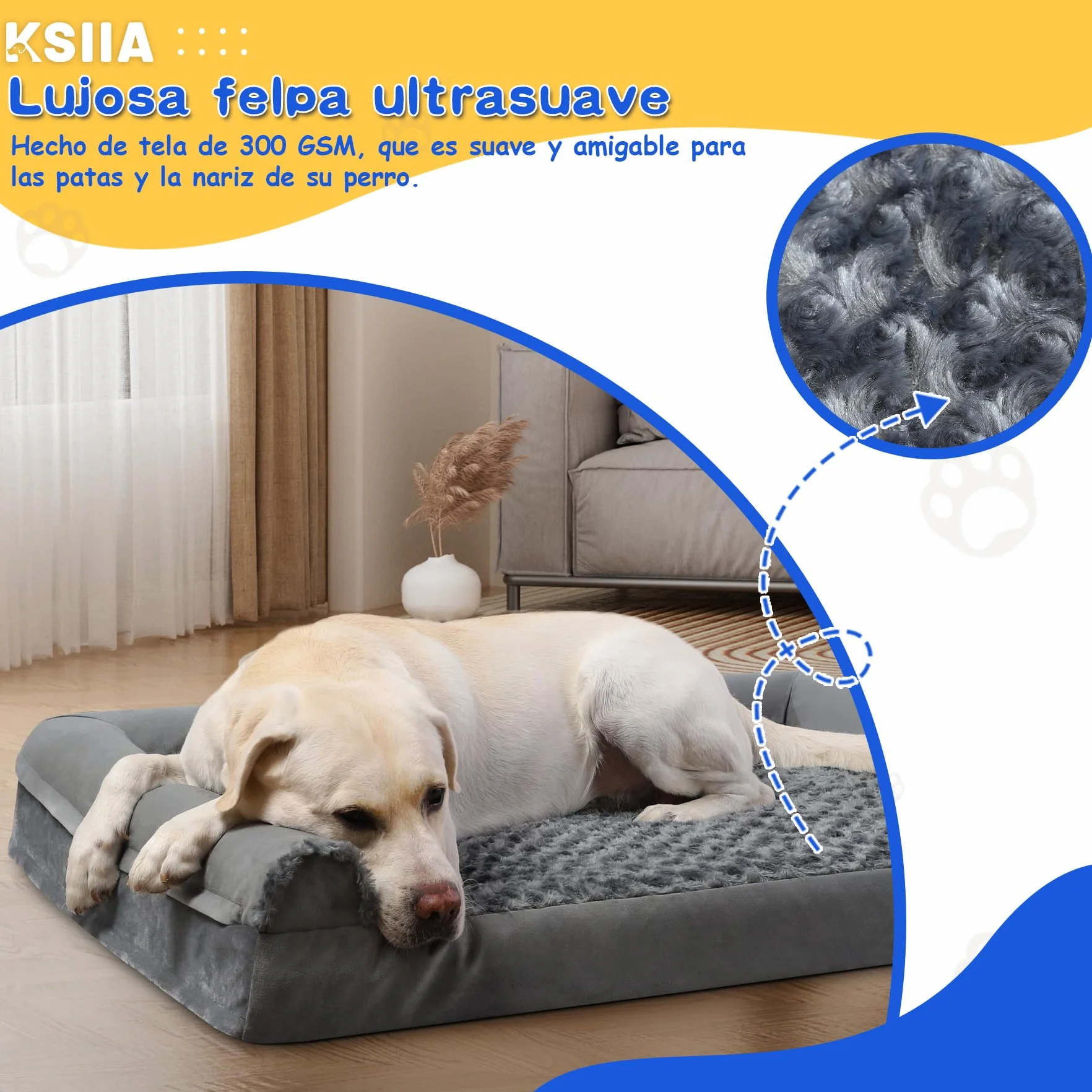 KSIIA Cama Perro Grande, Cama Ortopédica para Perros (105x70x18cm) Desenfundable y Lavable, Sofá para Perros, Gris XL