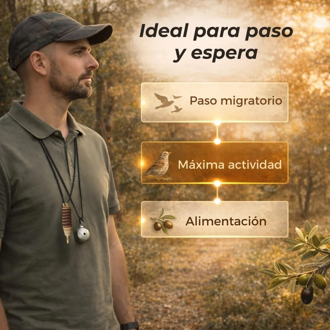 Reclamo Zorzal Bucal Manual con 2 Silbatos para Atraer Zorzales