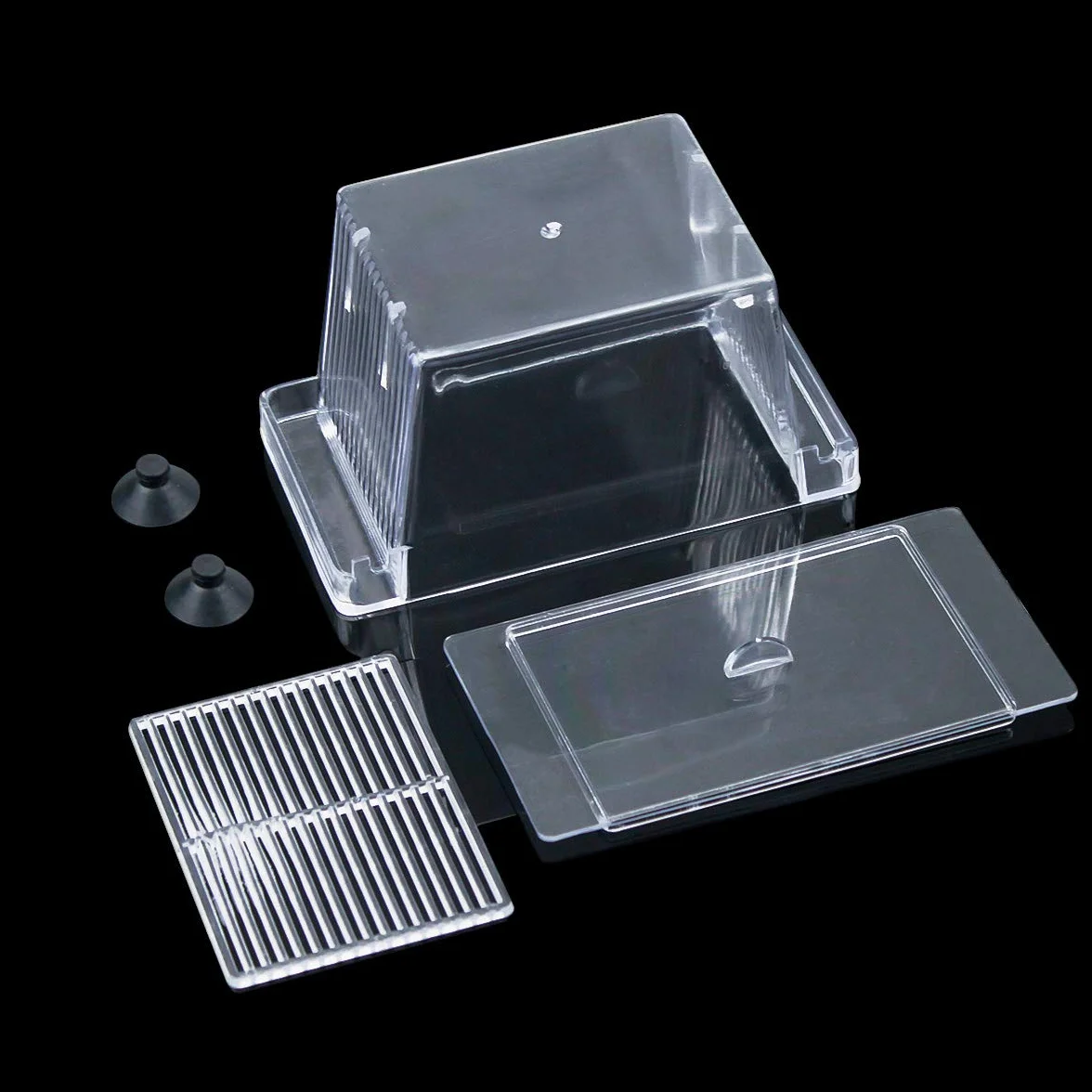 Incubadora para Peces Caja de Cría Peceras Pequeña Acuarios Accesorios con Tapa de Plástico Ventosa Caja de Plástico Transparente para Camarón Tortuga