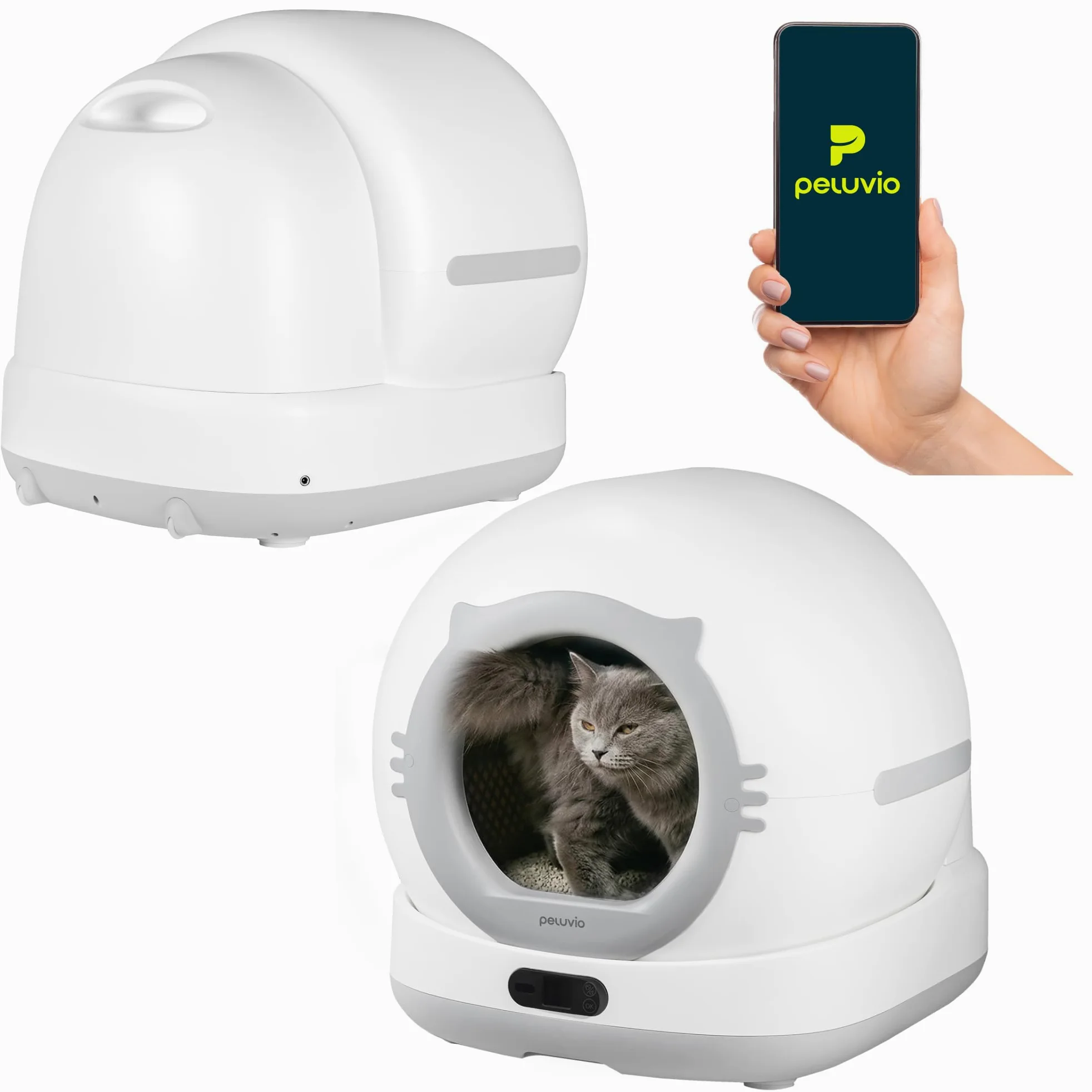 Pearl Arenero Automático Autolimpiable para Gatos, Control por App y WiFi, Sensores ToF 3D, Capacidad 72 L, Silencioso y Seguro, Incluye Alfombrilla, Bolsas y Eliminador de Olor, para 1-10 kg