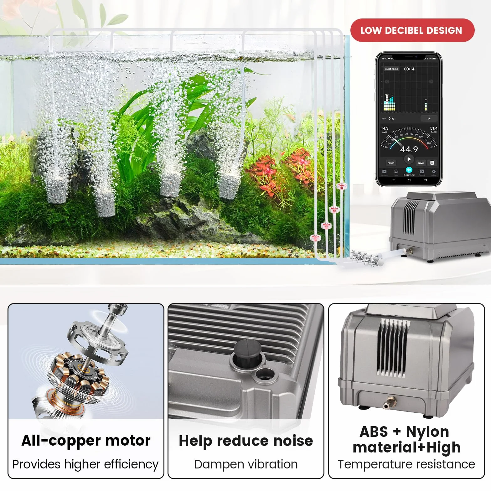 Hygger Ossigenatore per Acquario,15W Regulable Bomba Aire Acuario con 4 Outlets para Acuario, 1325 LPH Fish Tank Air Pump Up to 3800L Aquariums