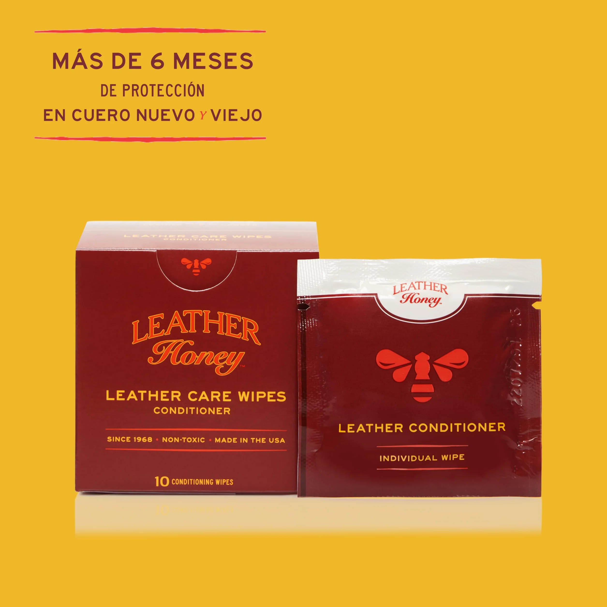 Leather Honey Toallitas acondicionadoras: Repara el cuero sobre la marcha. Protege y acondiciona sofás, asientos, bolsos, zapatos, mochilas y accesorios. 10 toallitas inocuas y listas para usar