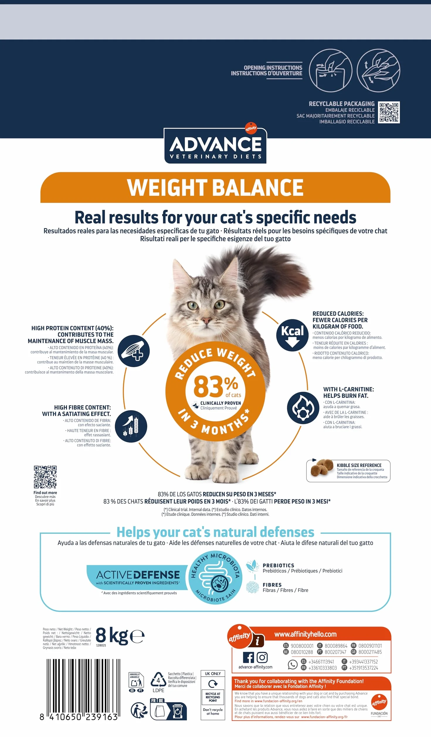 Advance Veterinary Diets Weight Balance, Pienso para Gatos con Problemas de sobrepeso, 8kg