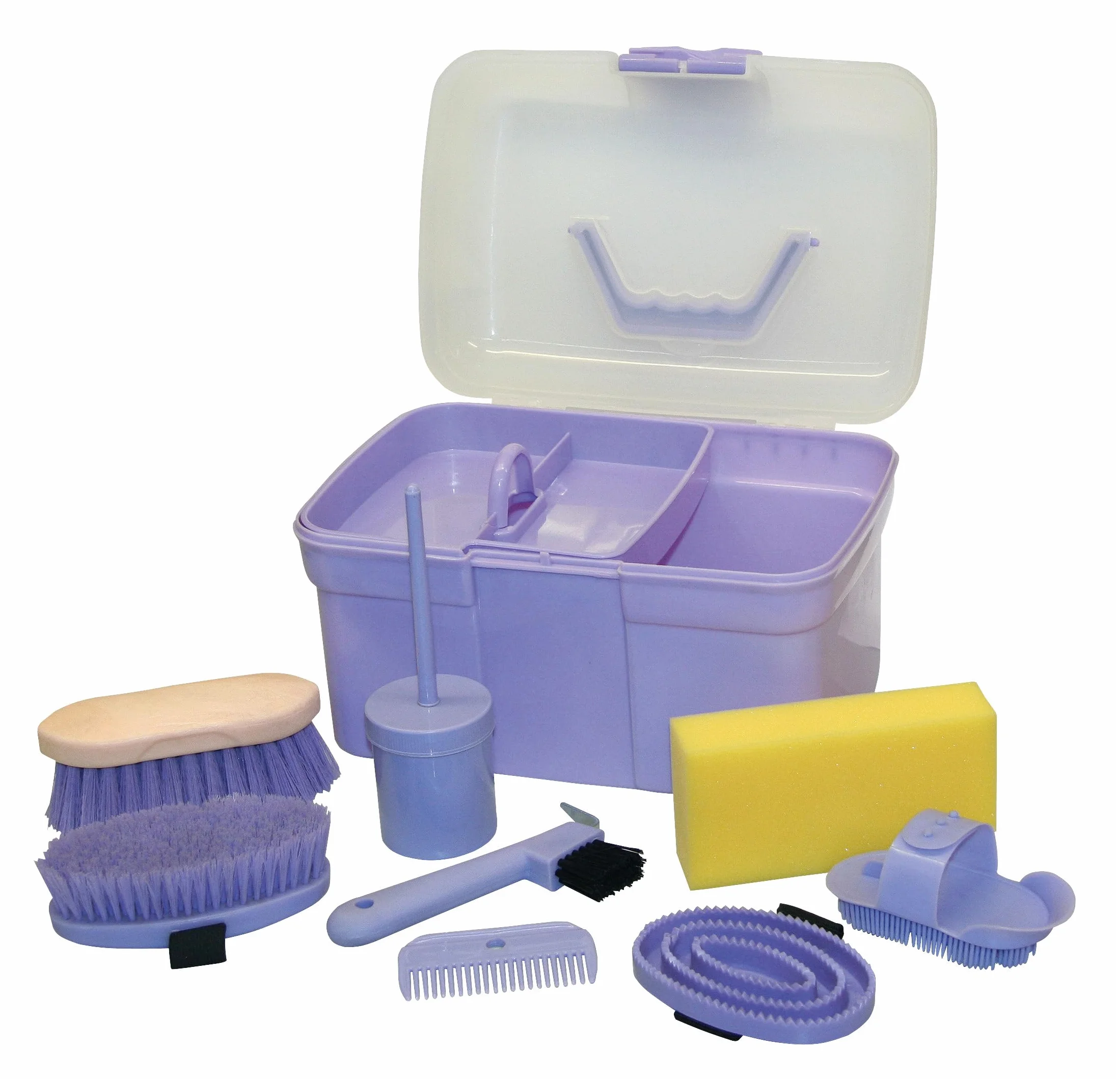 Kerbl Caja de aseo rellena para niños, violeta (kit de cuidado para caballos) 321765, 8 piezas (paquete de 1), polipropileno