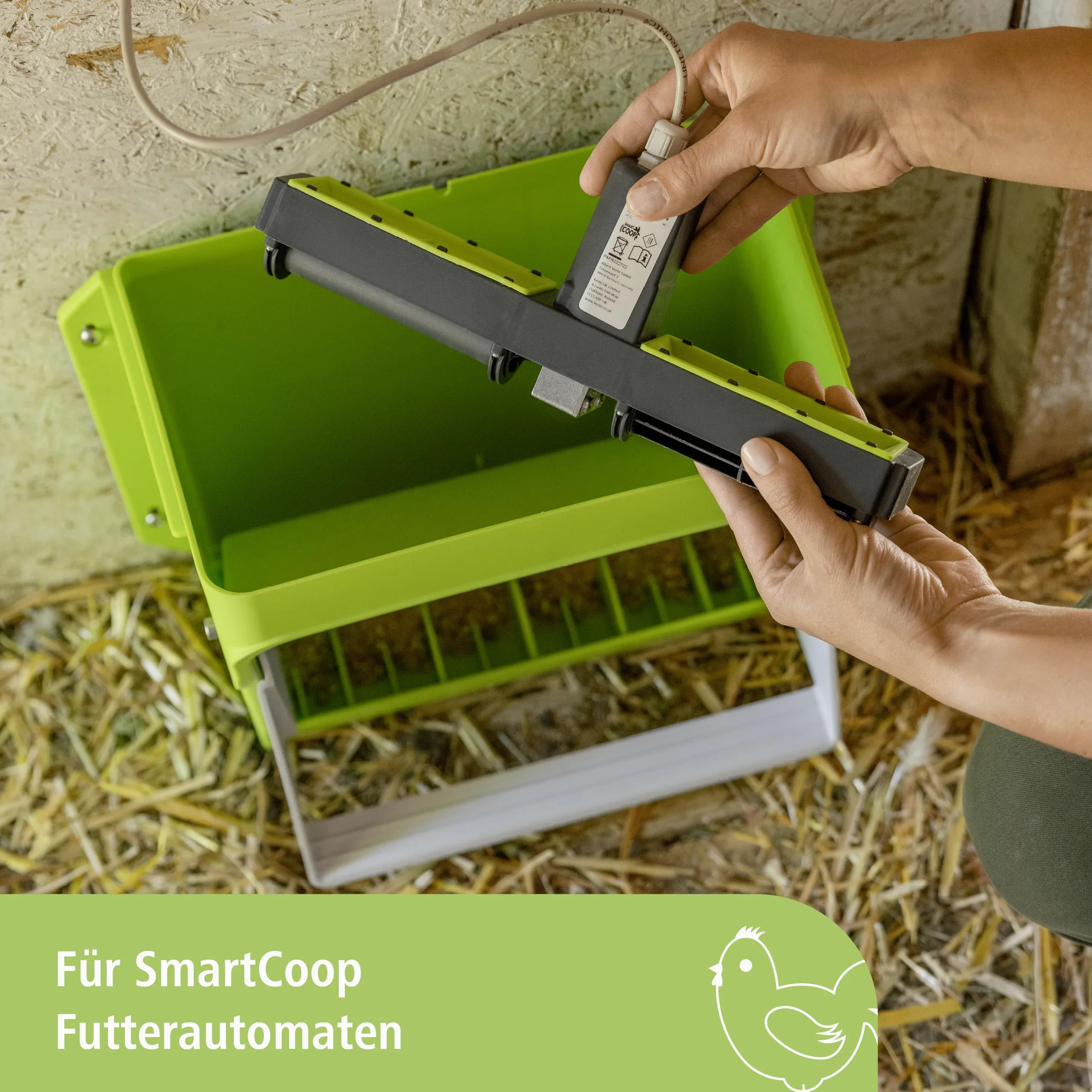 Kerbl Hobbyfarming SmartCoop Comedero con Sensor de Nivel, dispensador de alimento, plástico, para gallinas, con Rodillos dosificadores, Fabricado en Alemania
