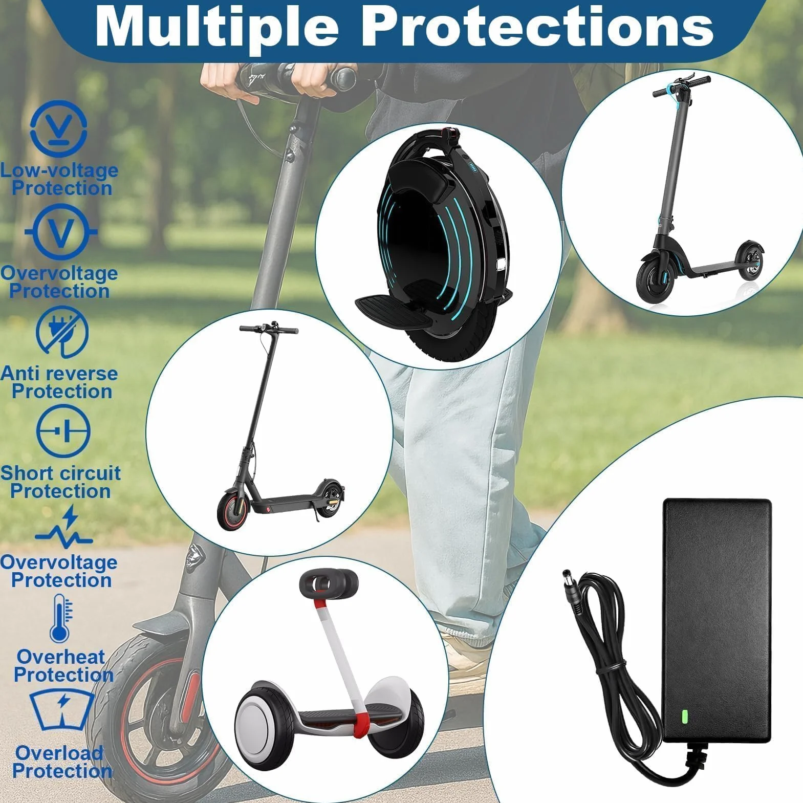 Cargador Patinete Eléctrico 42V 2A Adaptador Universal para Hoverboard 36V Xiaomi M365 EU Plug