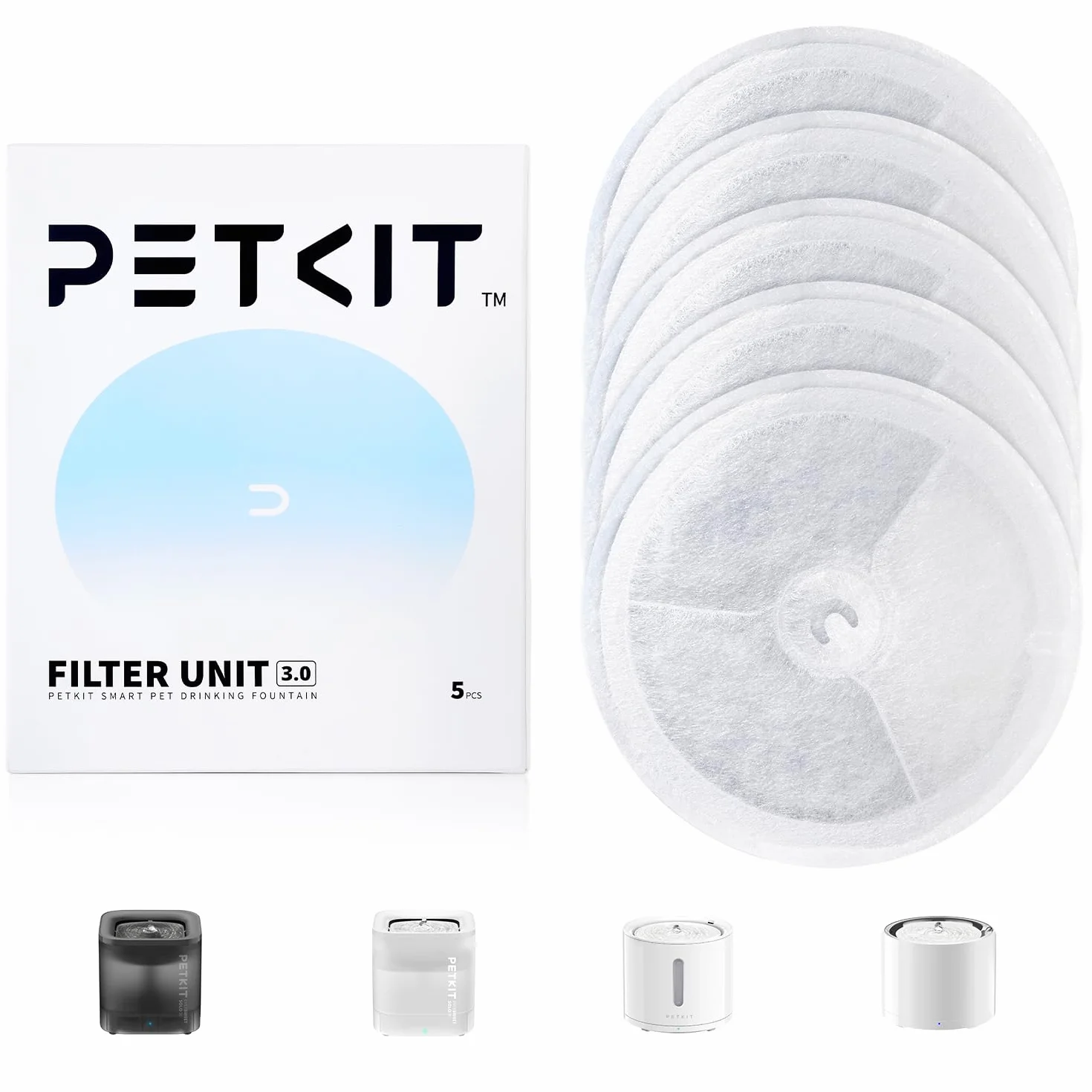 PETKIT Elemento de Filtro 3.0, 5 Piezas para Bebederos 2.0 & 3.0 & CYBERTAIL Fuente,Filtración Más Fuerte