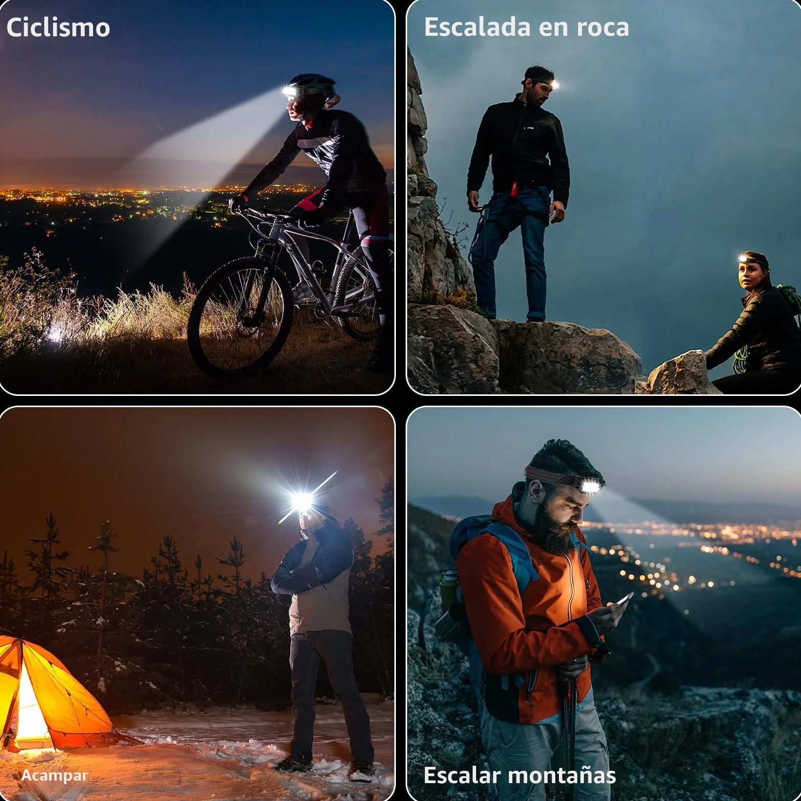 Linternas frontales LED recargables 2500 lúmenes IPX6 Impermeables Paquete de 2
