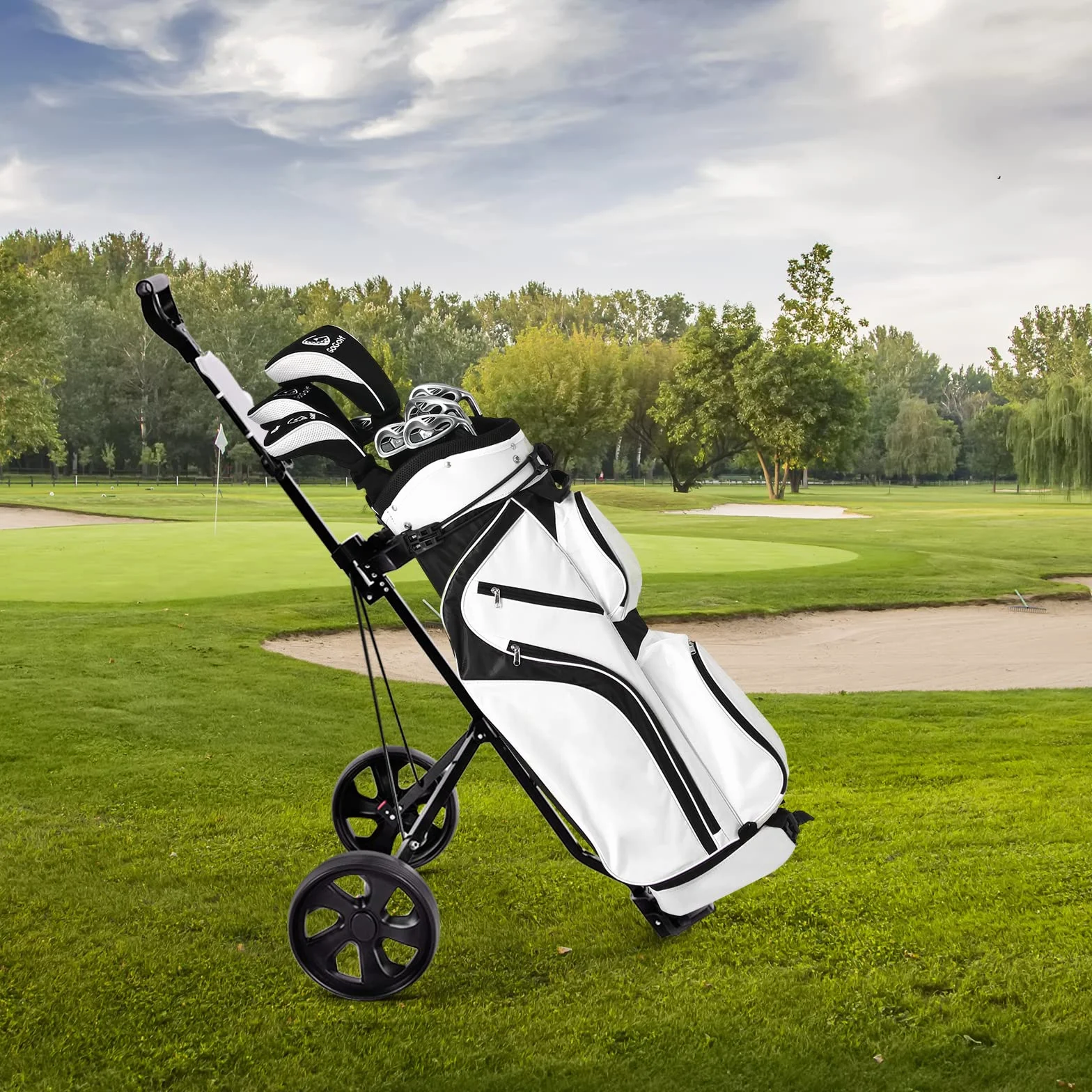 GOPLUS Carrito de Golf Plegable con 2 Ruedas, 67 x 142 x 112 cm