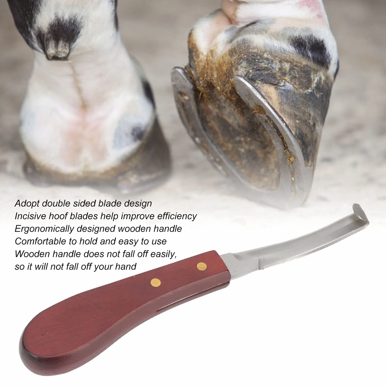 Herramienta para Recortar Pezuñas para Caballo, Cuchillo para Pezuñas de Acero Inoxidable, de Madera de Goma, Cuchillo para Pezuñas, Cuchilla de Doble Filo, Hoja de Doble Cara, Mano Derecha