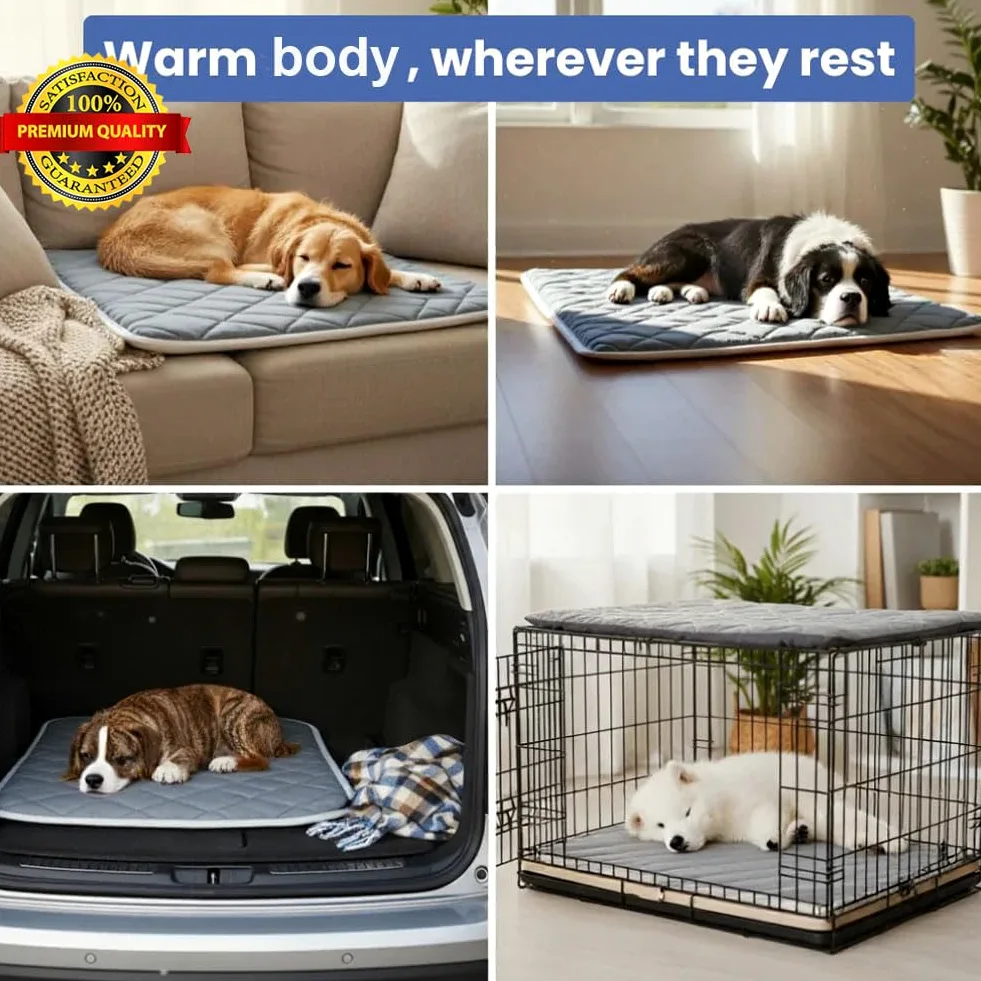 Manta térmica para perros, tapete reflectante térmico autocalentable para perros y gatos, almohadilla reflectante de calor de 5 capas para mascotas, tapete no eléctrico, 22.8 x 34.6 pulgadas, marrón