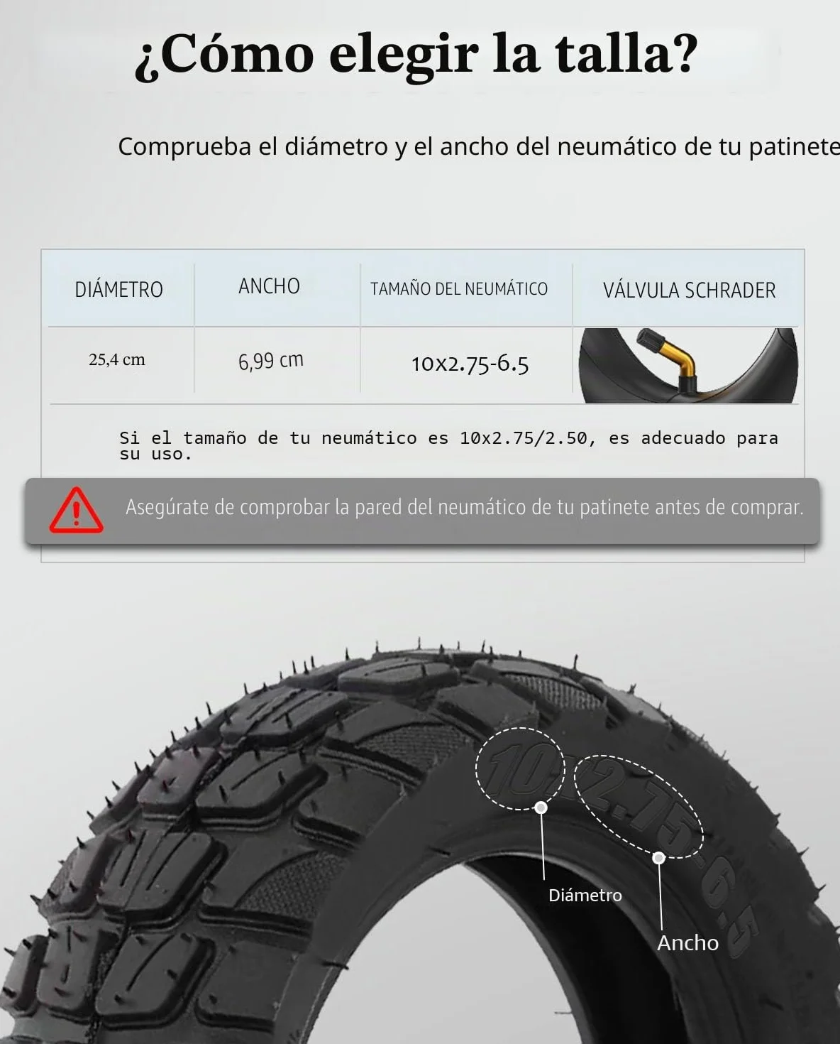 Smartgyro Speedway v2/v3, Dualtron 3 Scooter Cámara de Aire 10x2.75 Pulgadas 255x70 70/65-6.5