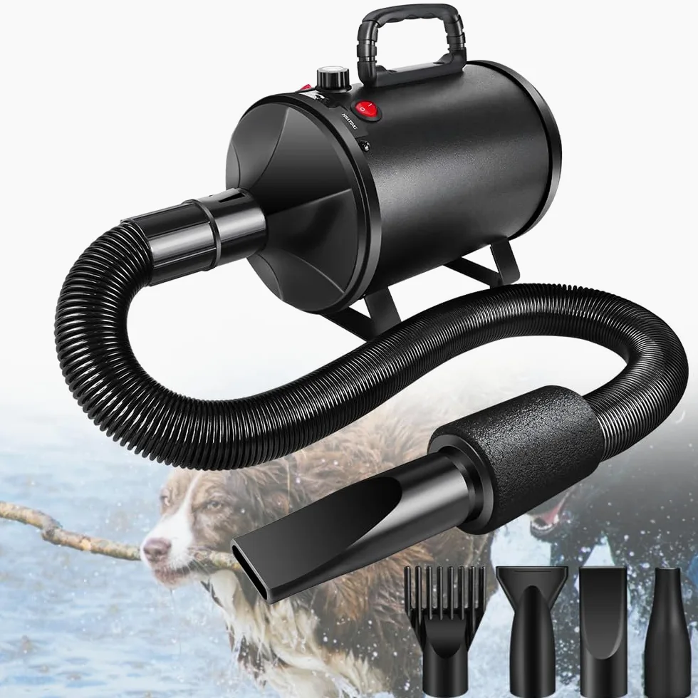 Secador de pelo para mascotas – 3500 W Perros Blower – Secador de pelo muy silencioso – Cuidado de mascotas para el cuidado del pelo – Soplador de cuidado de perros con 4 boquillas – Velocidad y calor