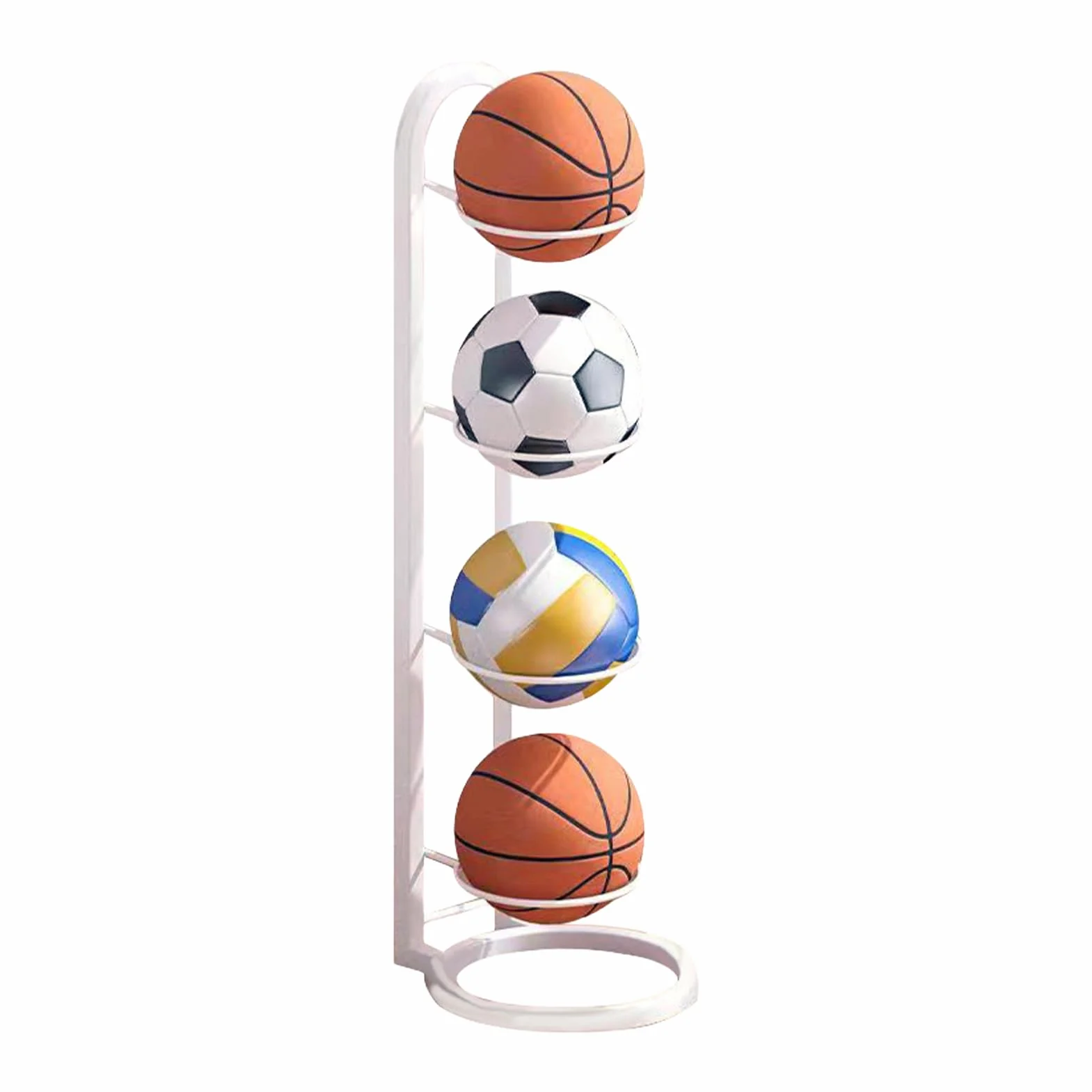 Estante De Bolas de 4 Niveles - Soporte Almacenamiento Vertical para Baloncesto, Fútbol y Voleibol