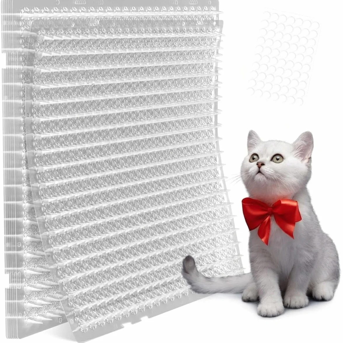 10PCS Pinchos Anti Gatos 32,5 x 40 cm, Alfombrilla Anti-Gatos con púas de Plástico, Pinchos para Gatos Transparente para Interiores y Exteriores con Adhesivo, para Jardín, Balcón y Césped