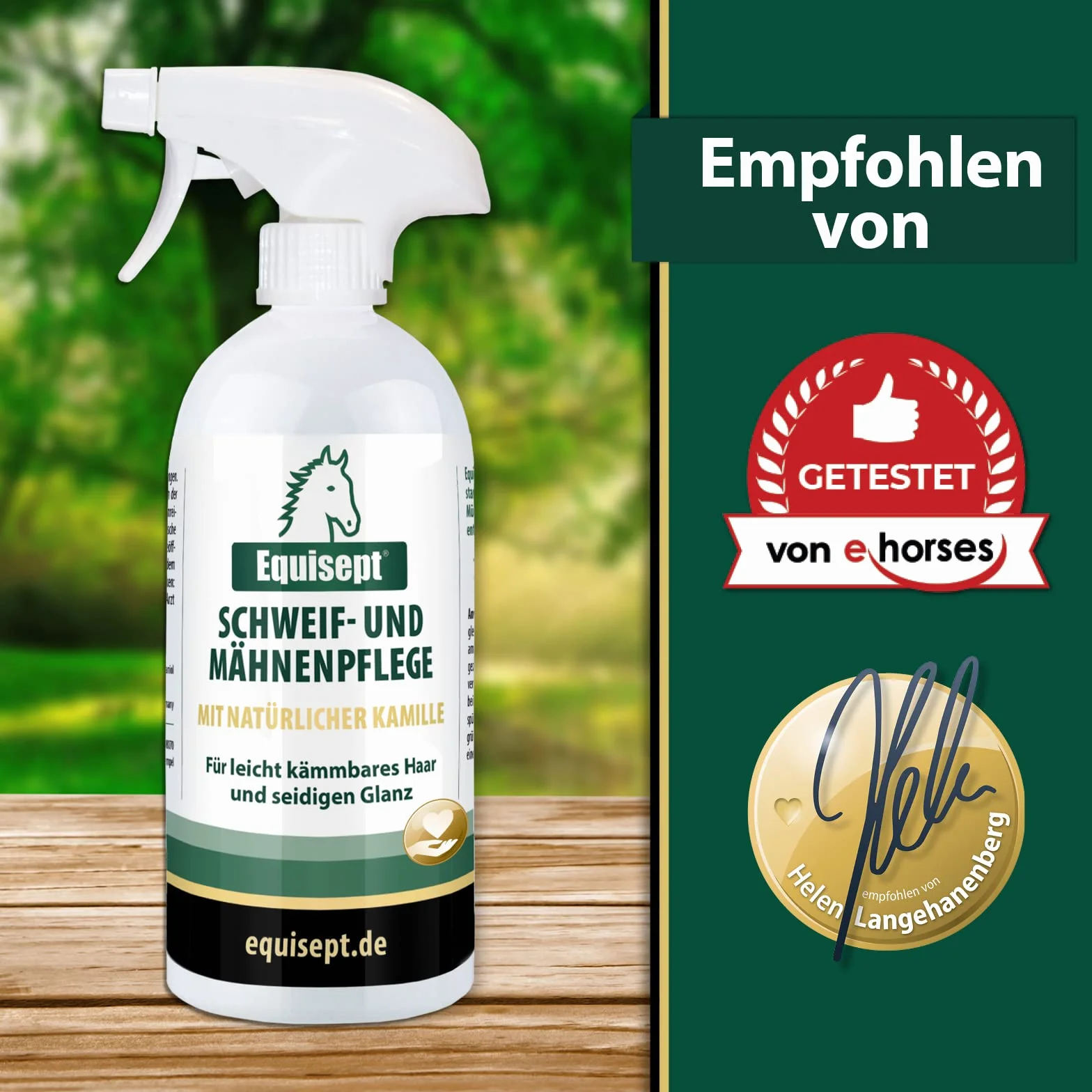 Equisept Cuidado de la Cola y la Melena, 500 ml, con Aceite de manzanilla Natural, Spray de Cola y Spray para Melena para Caballos, Brillo de Pelo Sedoso, fácil de peinar, sin dopaje