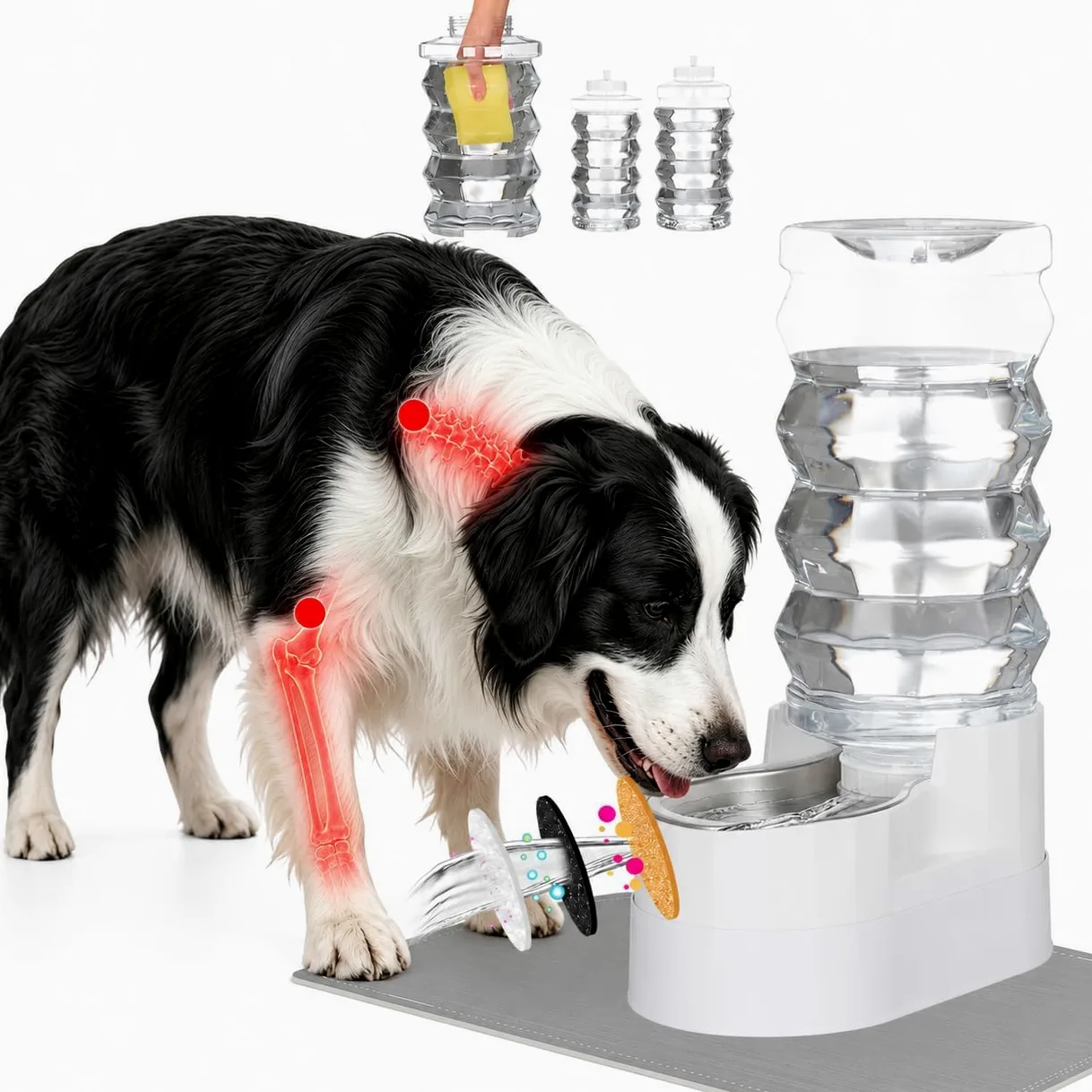 RIZZARI Dispensador elevado de agua para perros de acero inoxidable de 9 litros, bebedero automático por gravedad con diseño de hidratación filtrada, altura cómoda para beber para perros grandes y