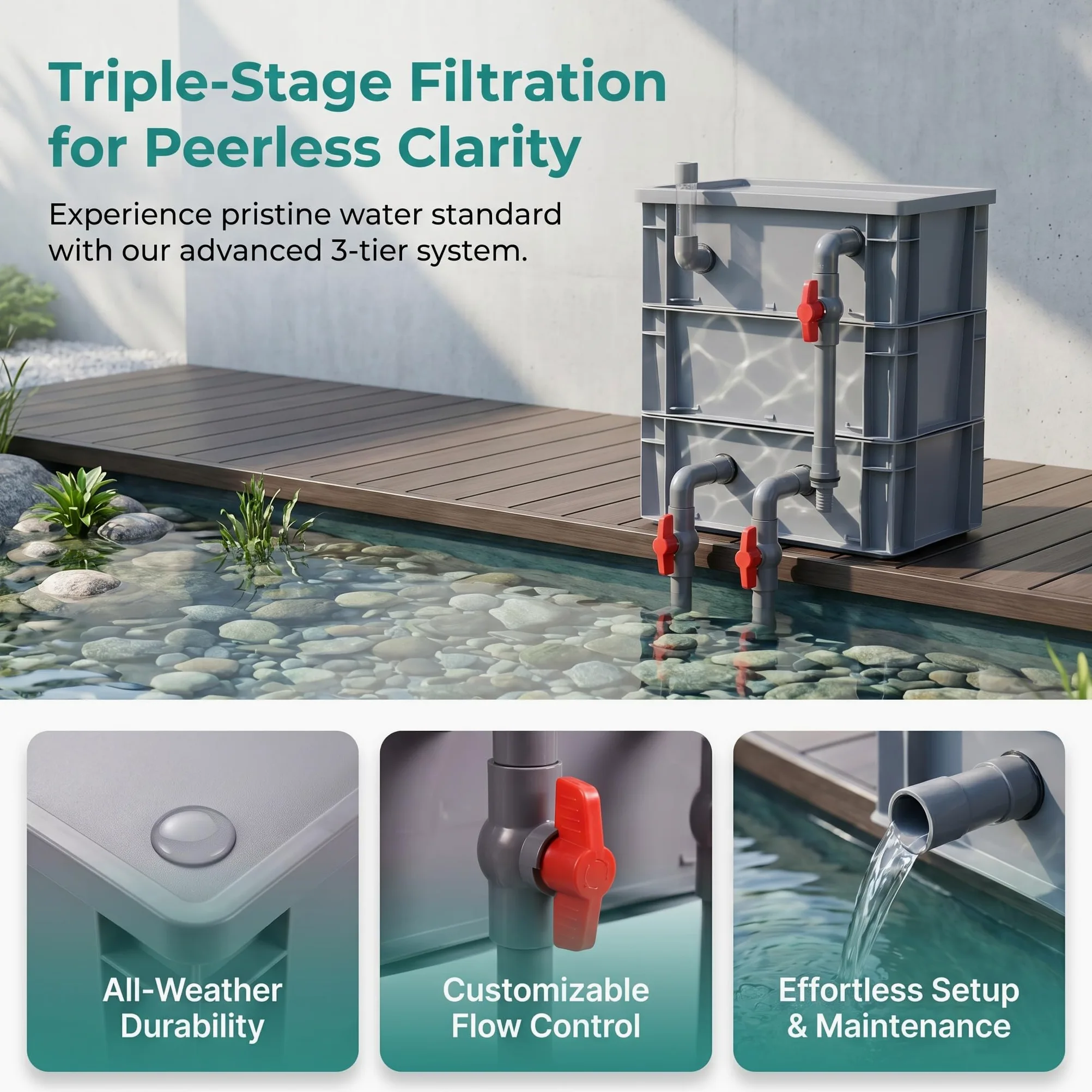 Caja De Filtro para Acuario, Filtro De Goteo Externo para Cascada, Caja De Circulación para Pecera, Sistema De Circulación para Estanque, Kit De Biofiltro Gray 12x8x13in
