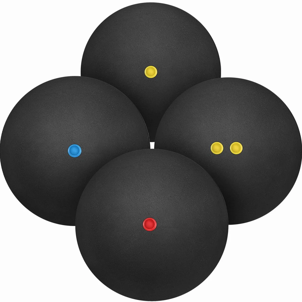 UKCOCO Pelotas de Squash 4 Piezas Alto Rebote Punto Rojo Azul Amarillo Competición 4 Niveles Velocidad