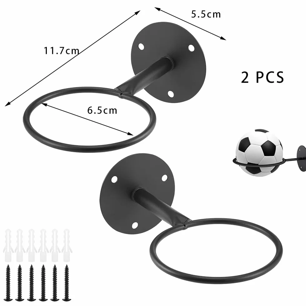 Soporte de Pared para Balones Universal Metal con Tornillos Almacenamiento para Rugby Voleibol Pantalla Negro