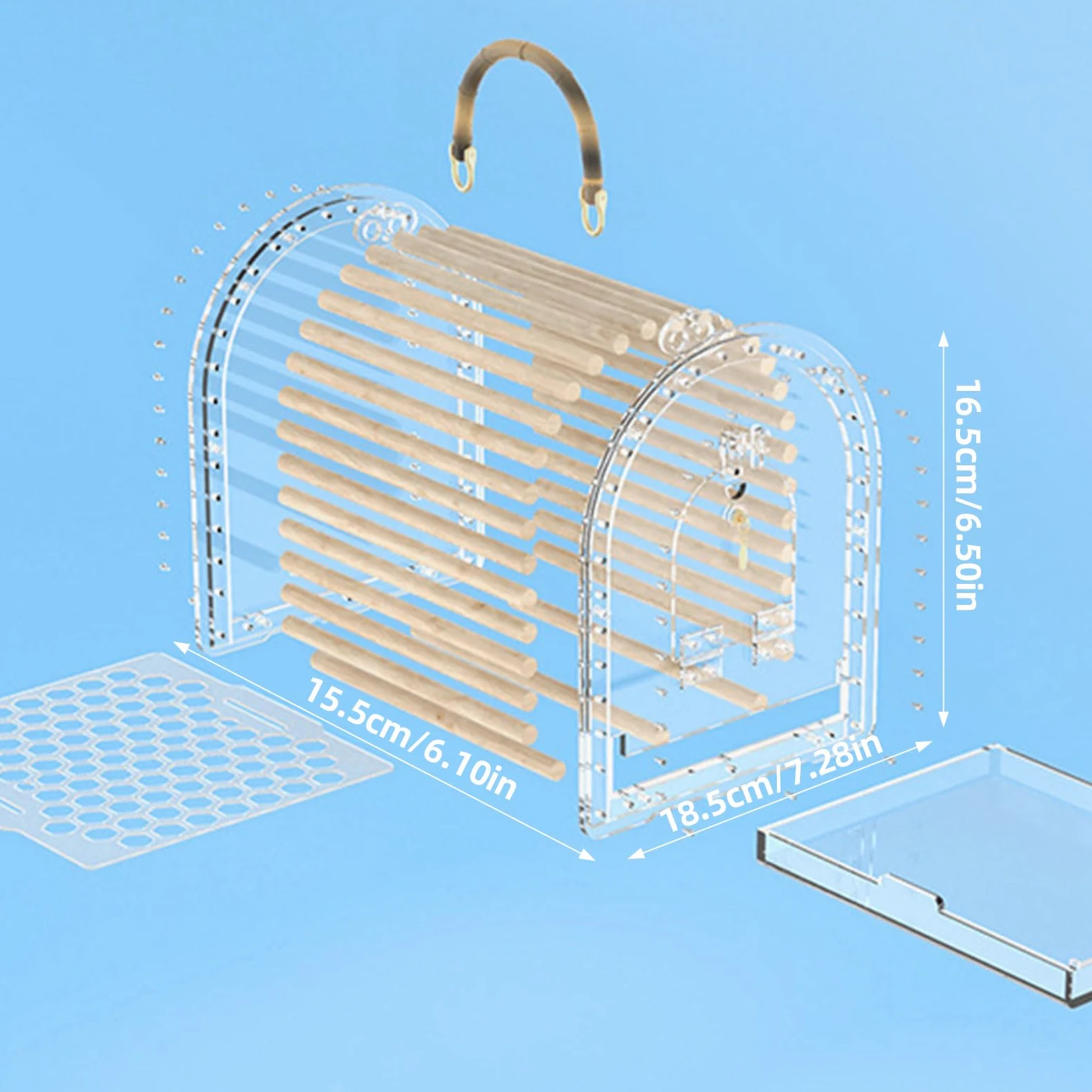 Jaula de viaje de mano para loros pequeños, acrílico transparente para agapornis, caja de transporte portátil para pájaros acrílicos Conure para pájaros ventilados para viajes