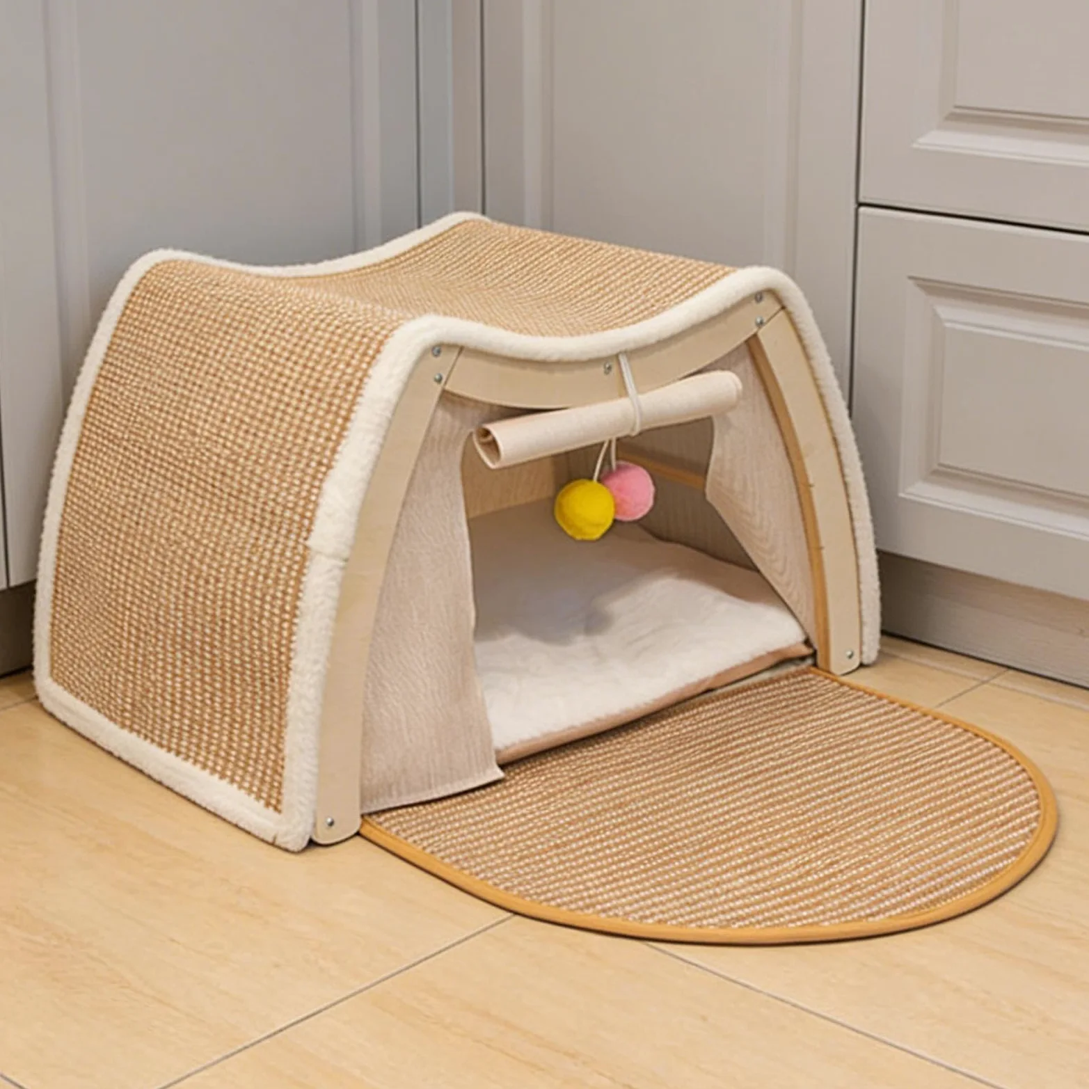 Cama Tienda para Gatos Casa para Gatitos con Rascador de Sisal | Cama Cueva para Gatos para Interior en Invierno Sala Dormitorio Suelo