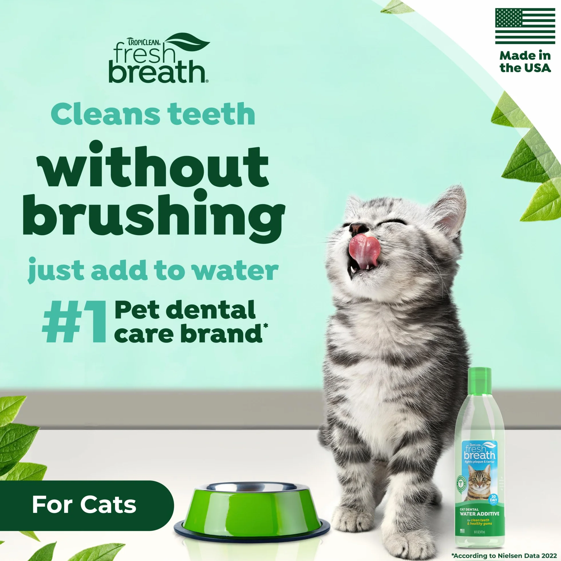 TropiClean Refrescante Bucal para Gatos - Aditivo de Cuidado Bucal para el Agua para Gatos I Sin Cepillado I Combate la Placa y el Sarro de las Mascotas - 473 ml
