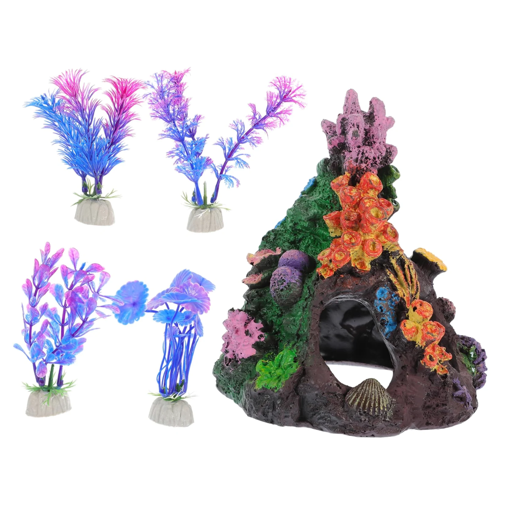 POPETPOP 4 Juegos Acuario Plantas Acuaticas Decoracion Adornos Pecera Decoración De Coral De Imitación Decoraciones De Peceras Planta Artificial Casera El Plastico 5 Piezas * 4