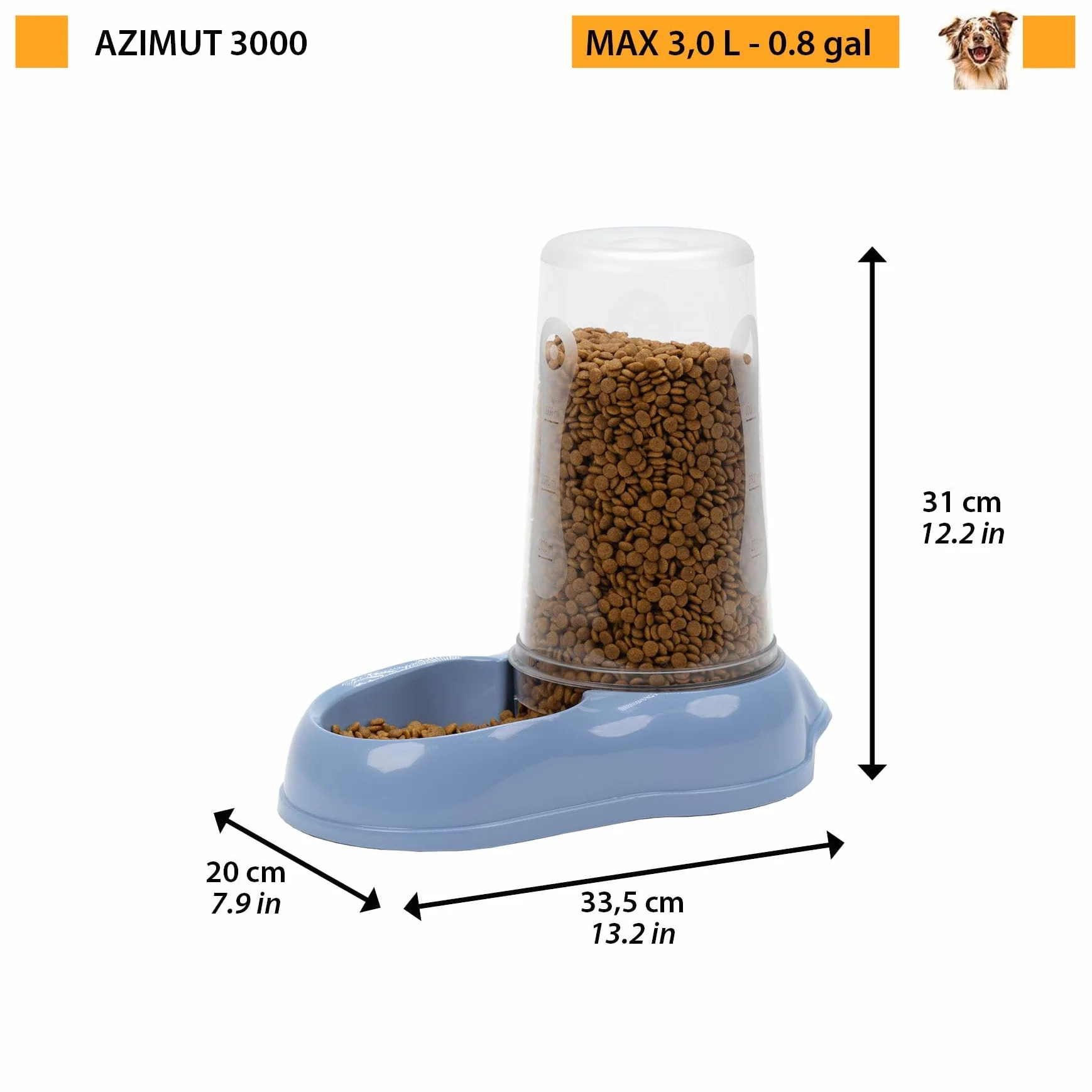 Ferplast Dispensador de Comida o Agua para Perro Comedero para Agua y Comida Seca 3 litros, Fondo Antideslizante, 20 x 33,5 x h 31 cm Lila